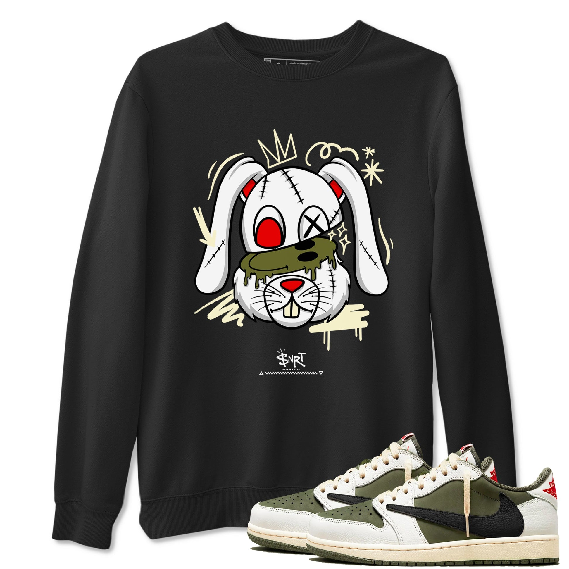 1s Travis Scott Medium Olive shirts to match jordans Crazy Bunny sneaker match tees Air Jordan 1 Travis Scott Medium Olive SNRT Sneaker Tees streetwear brand Black 1 unisex cotton tee