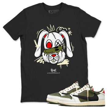1s Travis Scott Medium Olive shirts to match jordans Crazy Bunny sneaker match tees Air Jordan 1 Travis Scott Medium Olive SNRT Sneaker Tees streetwear brand Black 1 unisex cotton tee