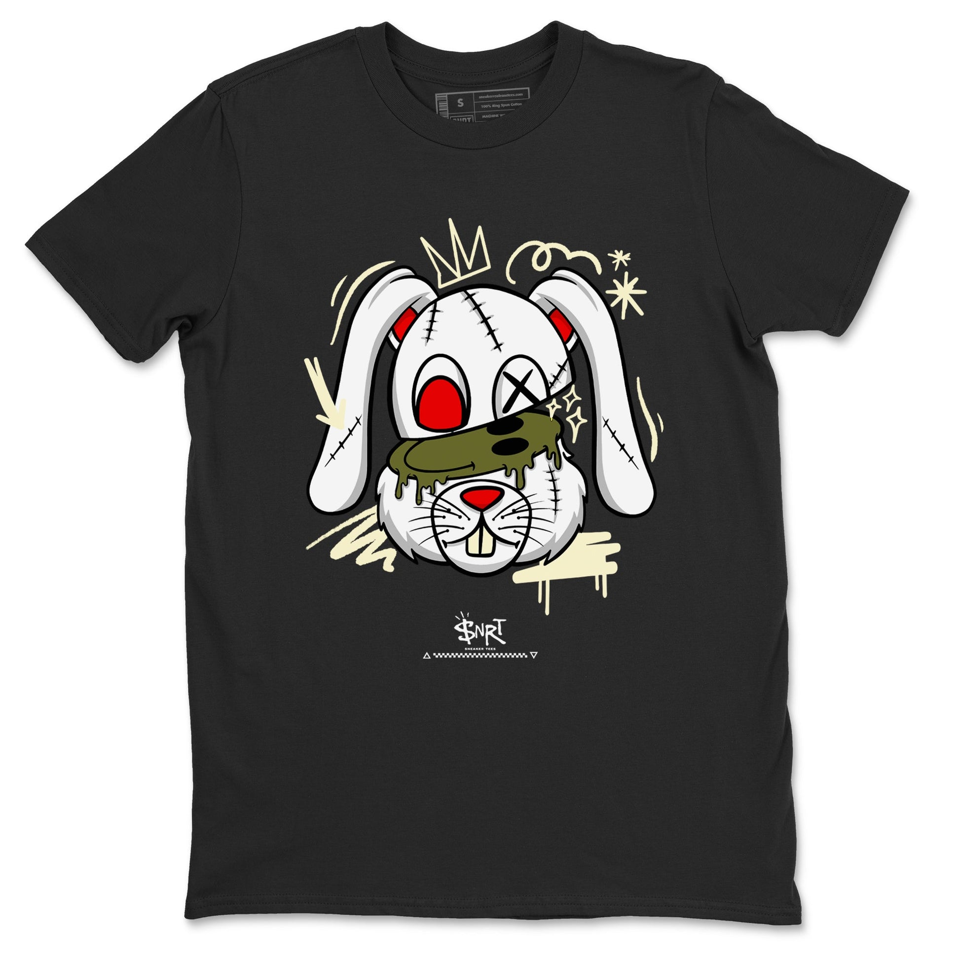 1s Travis Scott Medium Olive shirts to match jordans Crazy Bunny sneaker match tees Air Jordan 1 Travis Scott Medium Olive SNRT Sneaker Tees streetwear brand Black 2 unisex cotton tee
