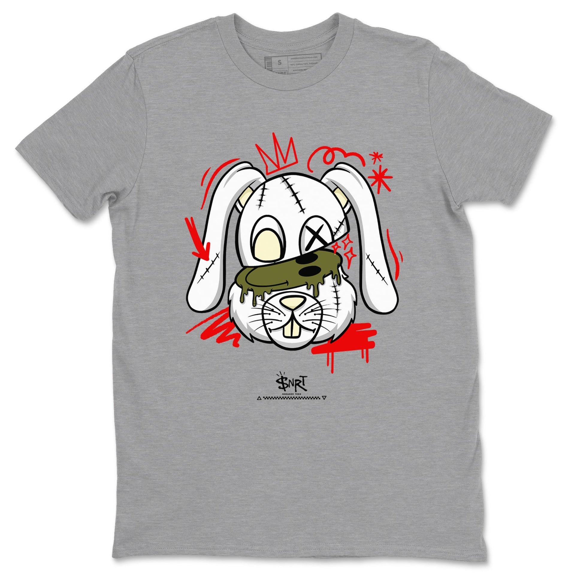 1s Travis Scott Medium Olive shirts to match jordans Crazy Bunny sneaker match tees Air Jordan 1 Travis Scott Medium Olive SNRT Sneaker Tees streetwear brand Heather Grey 2 unisex cotton tee