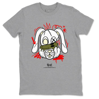 1s Travis Scott Medium Olive shirts to match jordans Crazy Bunny sneaker match tees Air Jordan 1 Travis Scott Medium Olive SNRT Sneaker Tees streetwear brand Heather Grey 2 unisex cotton tee