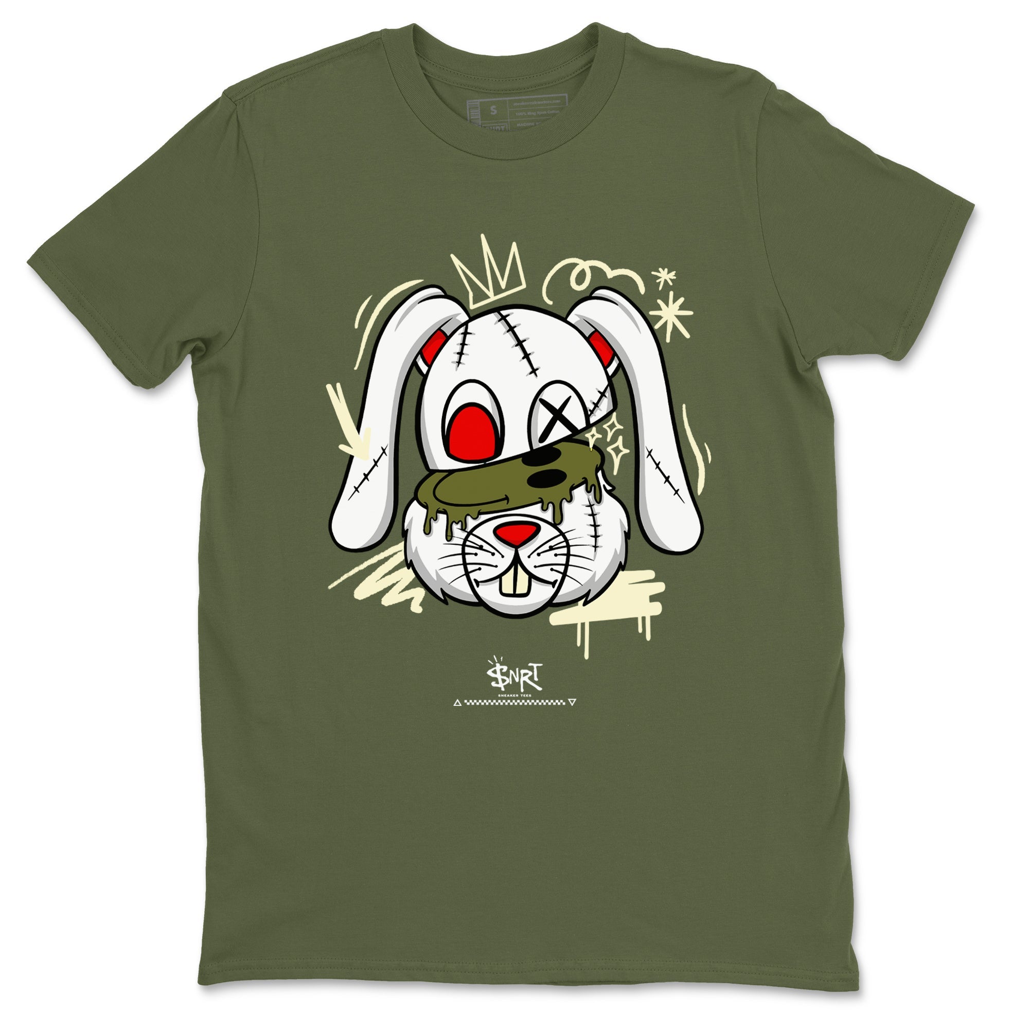 1s Travis Scott Medium Olive shirts to match jordans Crazy Bunny sneaker match tees Air Jordan 1 Travis Scott Medium Olive SNRT Sneaker Tees streetwear brand Military Green 2 unisex cotton tee