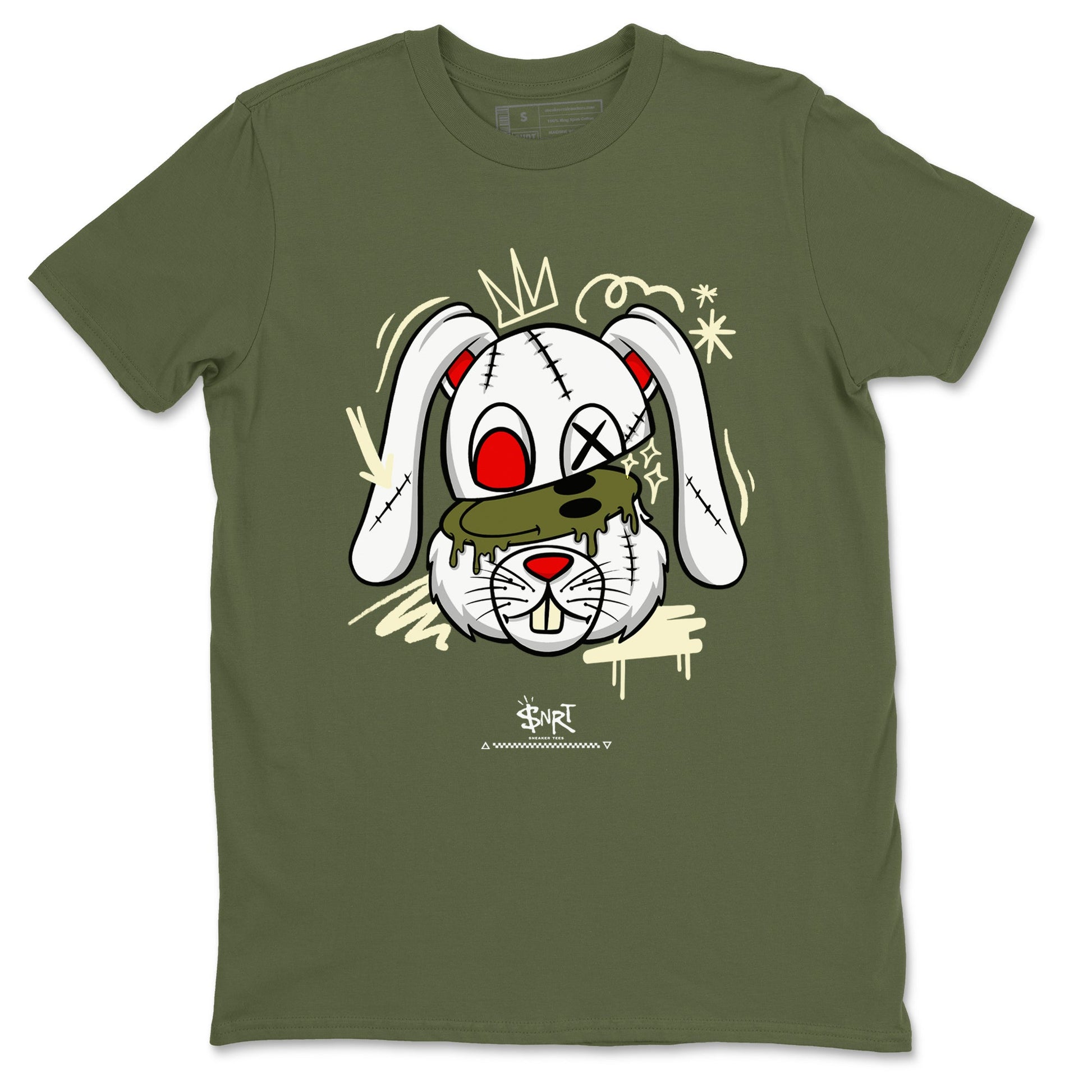 1s Travis Scott Medium Olive shirts to match jordans Crazy Bunny sneaker match tees Air Jordan 1 Travis Scott Medium Olive SNRT Sneaker Tees streetwear brand Military Green 2 unisex cotton tee