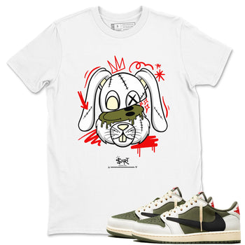 1s Travis Scott Medium Olive shirts to match jordans Crazy Bunny sneaker match tees Air Jordan 1 Travis Scott Medium Olive SNRT Sneaker Tees streetwear brand White 1 unisex cotton tee