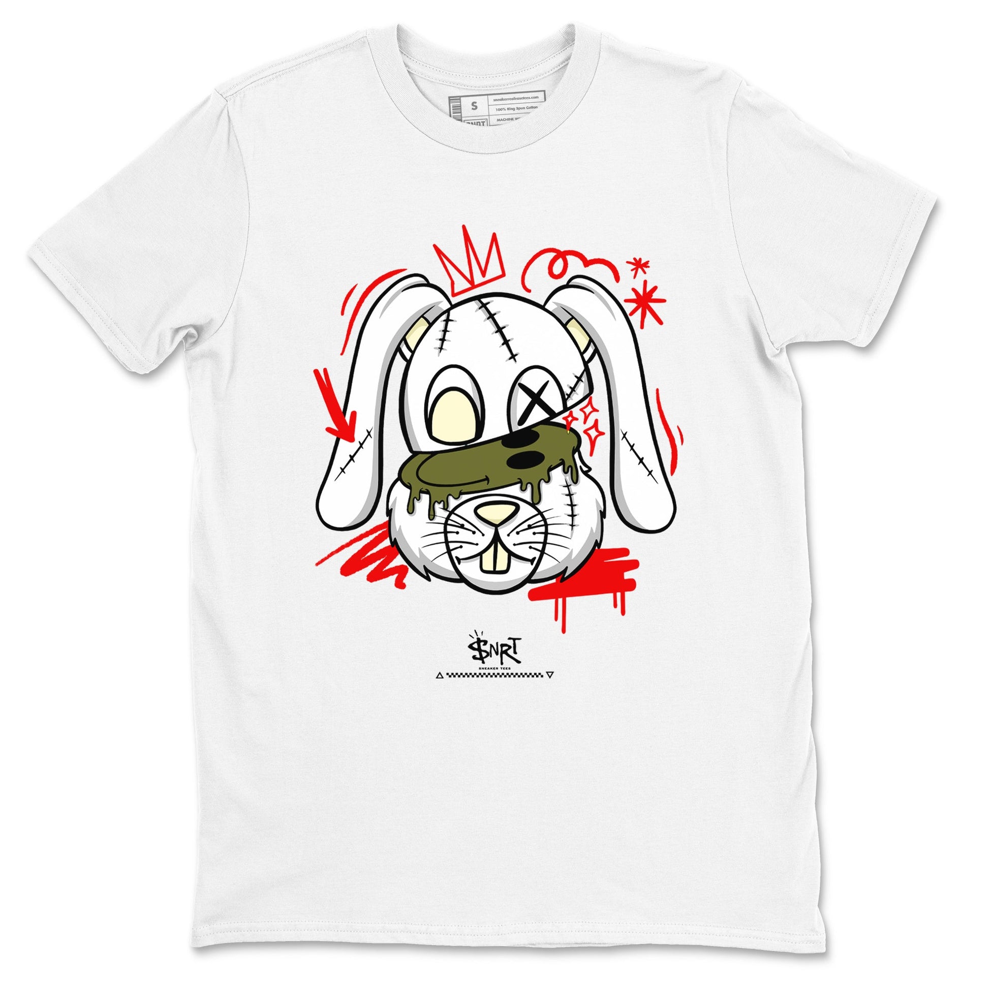 1s Travis Scott Medium Olive shirts to match jordans Crazy Bunny sneaker match tees Air Jordan 1 Travis Scott Medium Olive SNRT Sneaker Tees streetwear brand White 2 unisex cotton tee