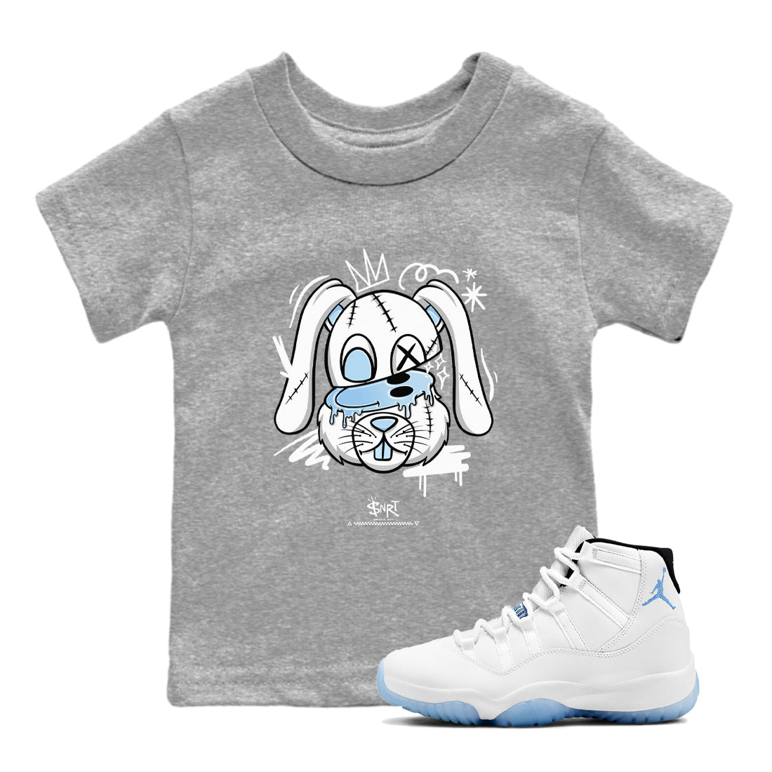 11 Columbia shirts to match jordans Crazy Bunny sneaker match tees 11s Retro Legend Blue Columbia SNRT Sneaker Tees streetwear brand Baby and Youth Heather Grey 1 cotton tee