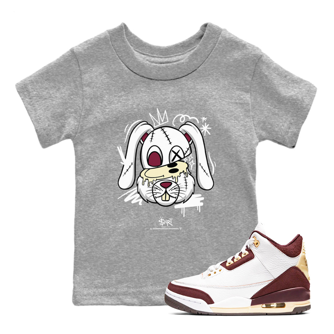 3s A Ma Maniere x Burgundy Crush shirts to match jordans Crazy Bunny sneaker match tees Air Jordan 3 A Ma Maniere x Burgundy Crush SNRT Sneaker Tees streetwear brand Baby and Youth Heather Grey 1 cotton tee