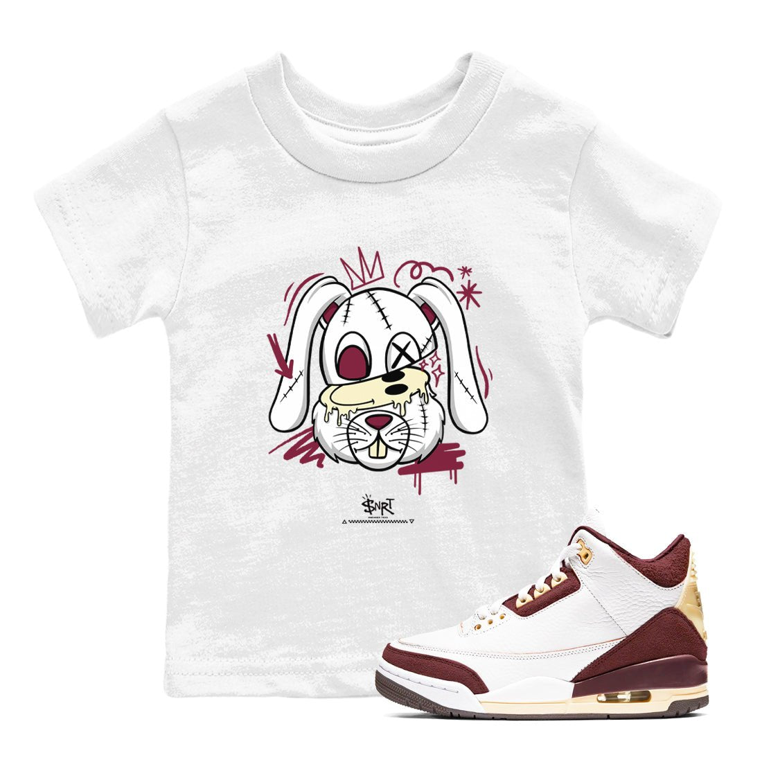 3s A Ma Maniere x Burgundy Crush shirts to match jordans Crazy Bunny sneaker match tees Air Jordan 3 A Ma Maniere x Burgundy Crush SNRT Sneaker Tees streetwear brand Baby and Youth White 1 cotton tee