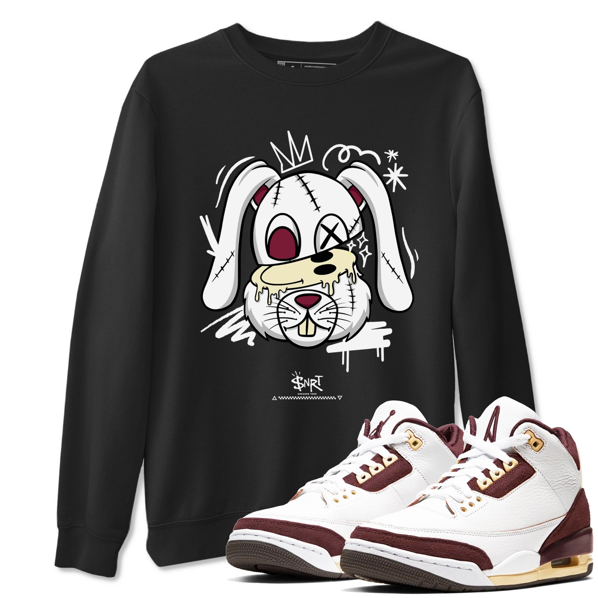 3s A Ma Maniere x Burgundy Crush shirts to match jordans Crazy Bunny sneaker match tees Air Jordan 3 A Ma Maniere x Burgundy Crush SNRT Sneaker Tees streetwear brand Black 1 unisex cotton tee