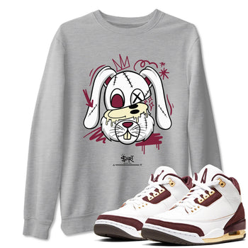 3s A Ma Maniere x Burgundy Crush shirts to match jordans Crazy Bunny sneaker match tees Air Jordan 3 A Ma Maniere x Burgundy Crush SNRT Sneaker Tees streetwear brand Heather Grey 1 unisex cotton tee