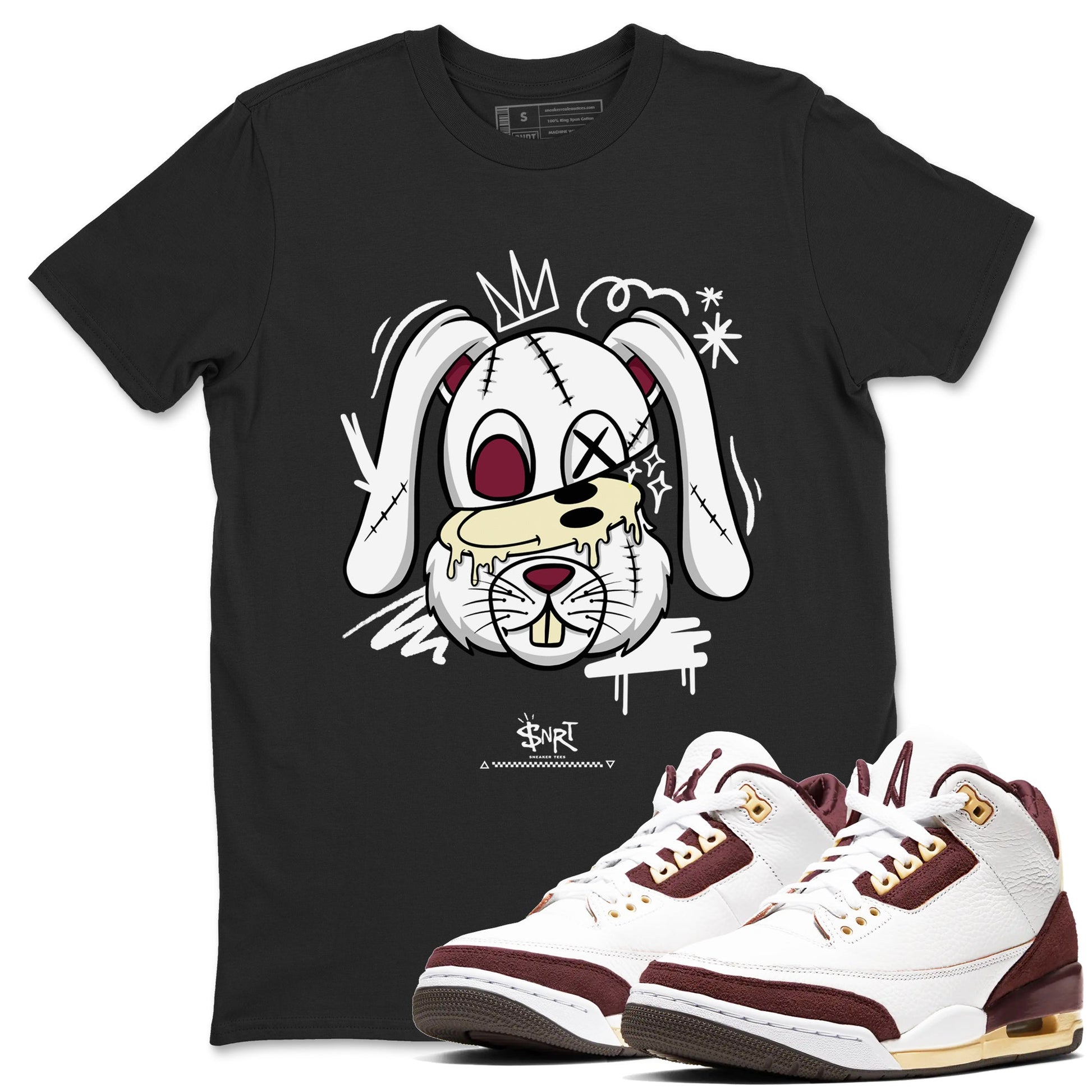 3s A Ma Maniere x Burgundy Crush shirts to match jordans Crazy Bunny sneaker match tees Air Jordan 3 A Ma Maniere x Burgundy Crush SNRT Sneaker Tees streetwear brand Black 1 unisex cotton tee