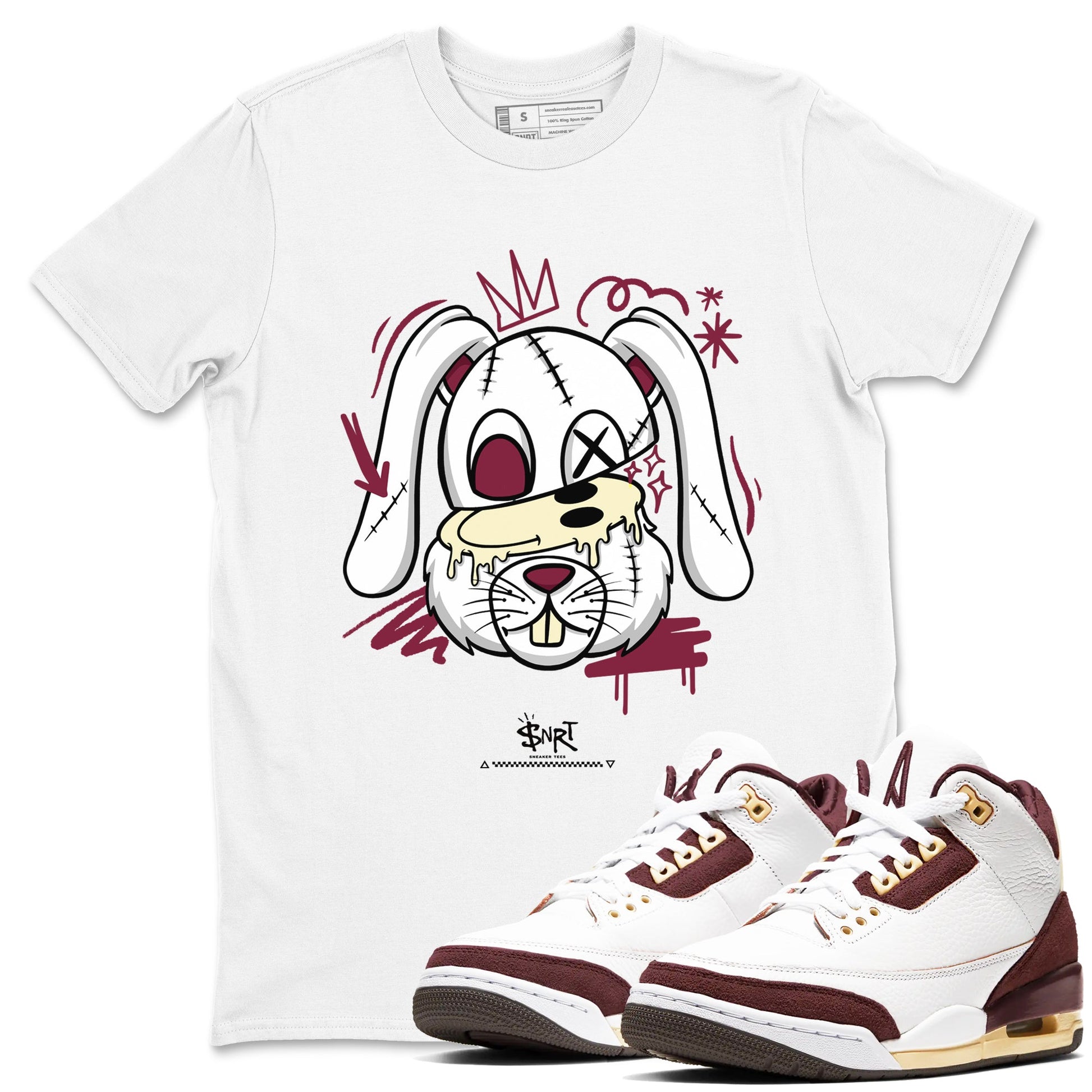 3s A Ma Maniere x Burgundy Crush shirts to match jordans Crazy Bunny sneaker match tees Air Jordan 3 A Ma Maniere x Burgundy Crush SNRT Sneaker Tees streetwear brand White 1 unisex cotton tee