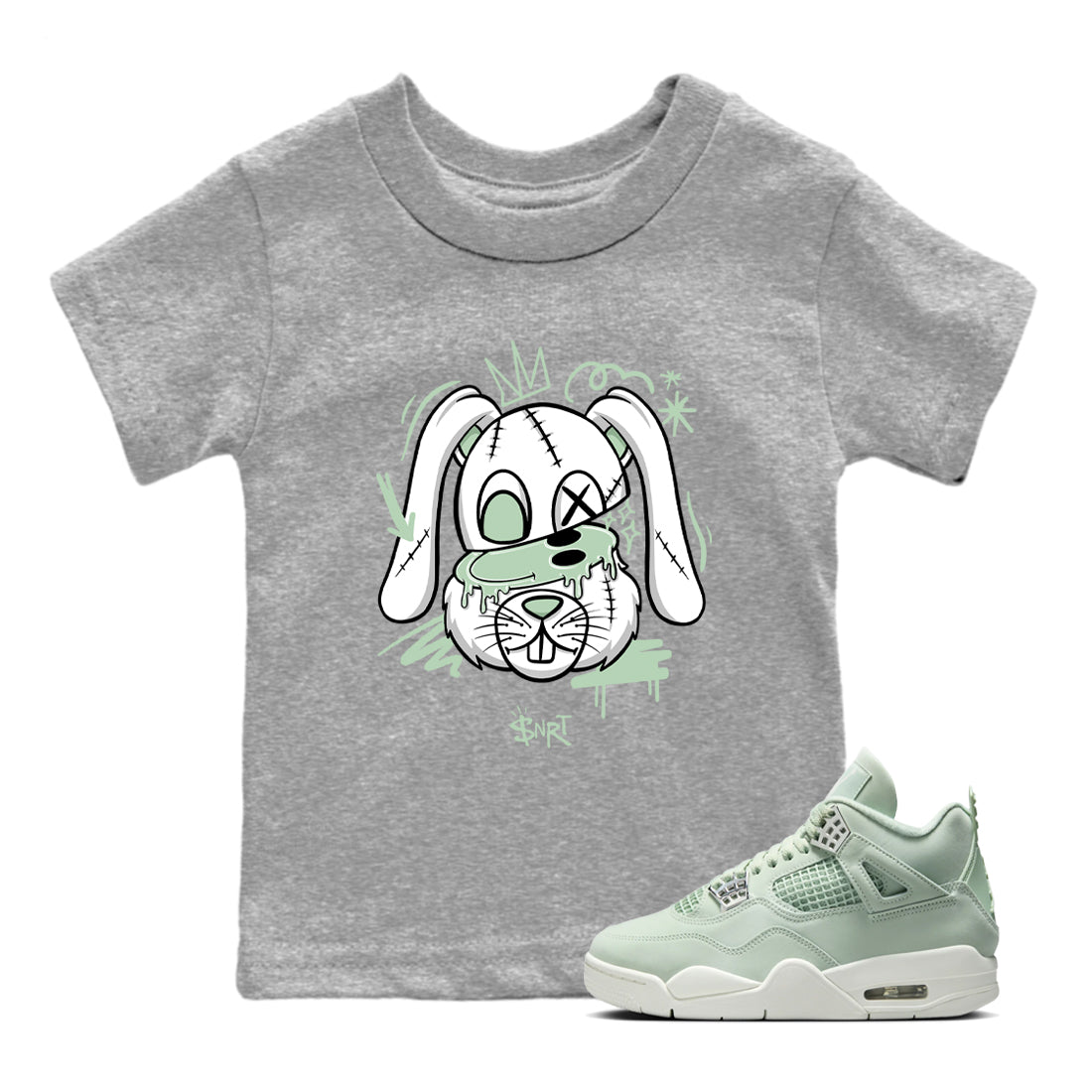 4s seafoam shirts to match jordans Crazy Bunny sneaker match tees Air Jordan 4 Abundance match shoes to clothes SNRT Sneaker Tees Youth Baby Heather Grey 1 tee