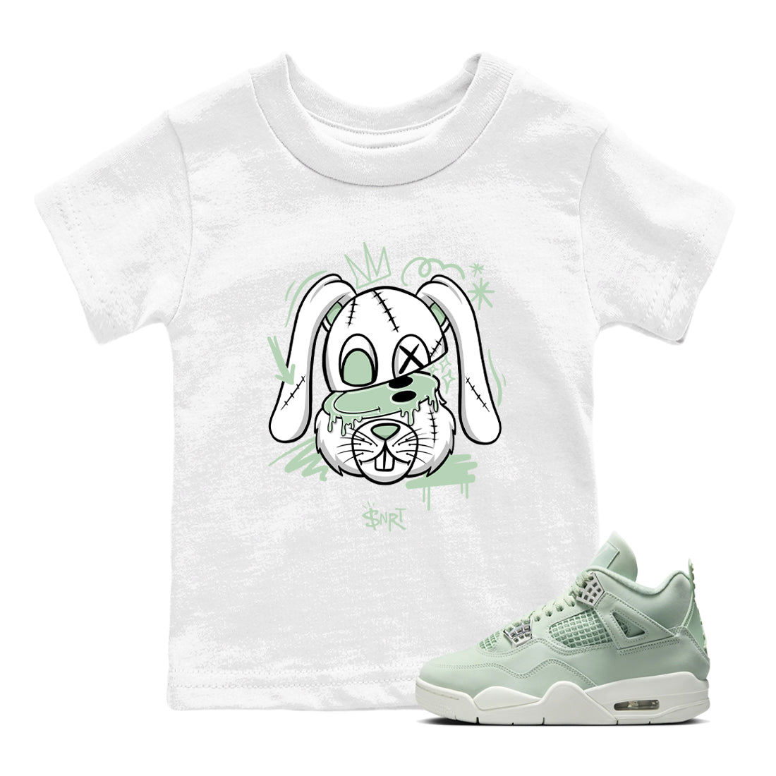 4s seafoam shirts to match jordans Crazy Bunny sneaker match tees Air Jordan 4 Abundance match shoes to clothes SNRT Sneaker Tees Youth Baby White 1 tee