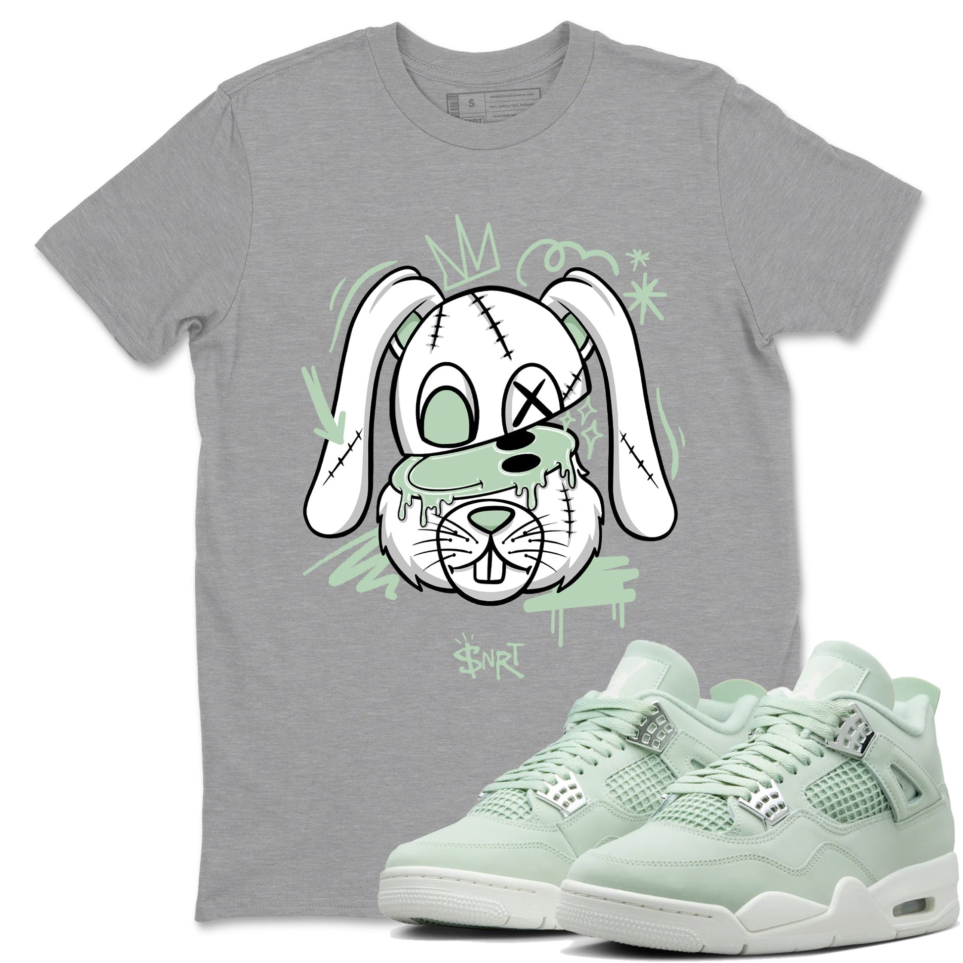 4s seafoam shirts to match jordans Crazy Bunny sneaker match tees Air Jordan 4 Abundance match shoes to clothes SNRT Sneaker Tees unisex cotton Heather Grey 1 shirts