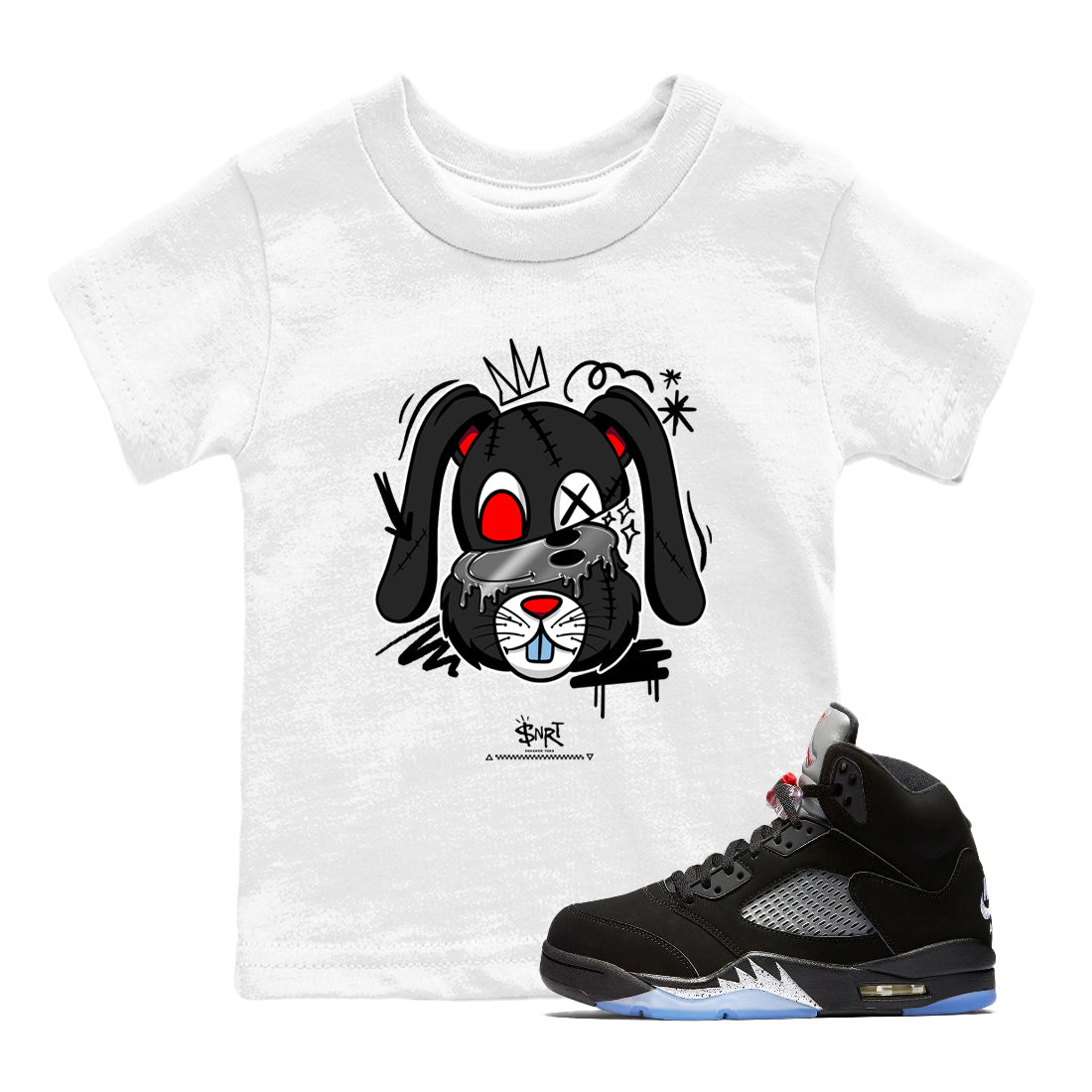 5s Black Metallic Reimagined shirts to match jordans Crazy Bunny sneaker match tees Air Jordan 5 OG Reimagined match shoes to clothes SNRT Sneaker Tees Youth Baby White 1 tee