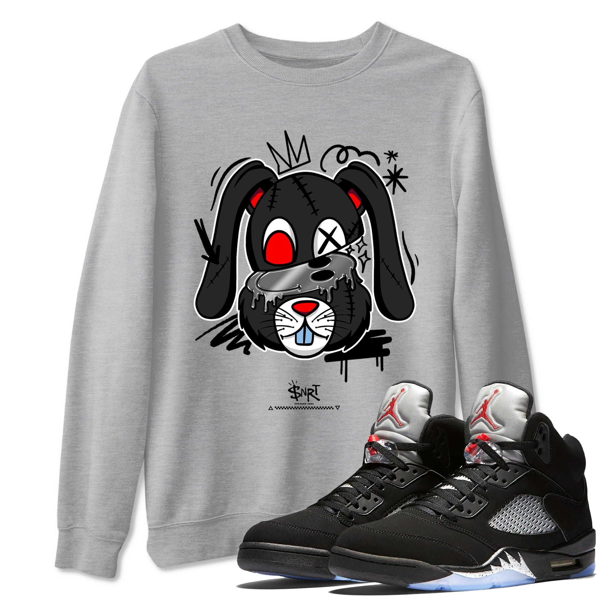 5s Black Metallic Reimagined shirts to match jordans Crazy Bunny sneaker match tees Air Jordan 5 OG Reimagined match shoes to clothes SNRT Sneaker Tees unisex cotton Heather Grey 1 shirts