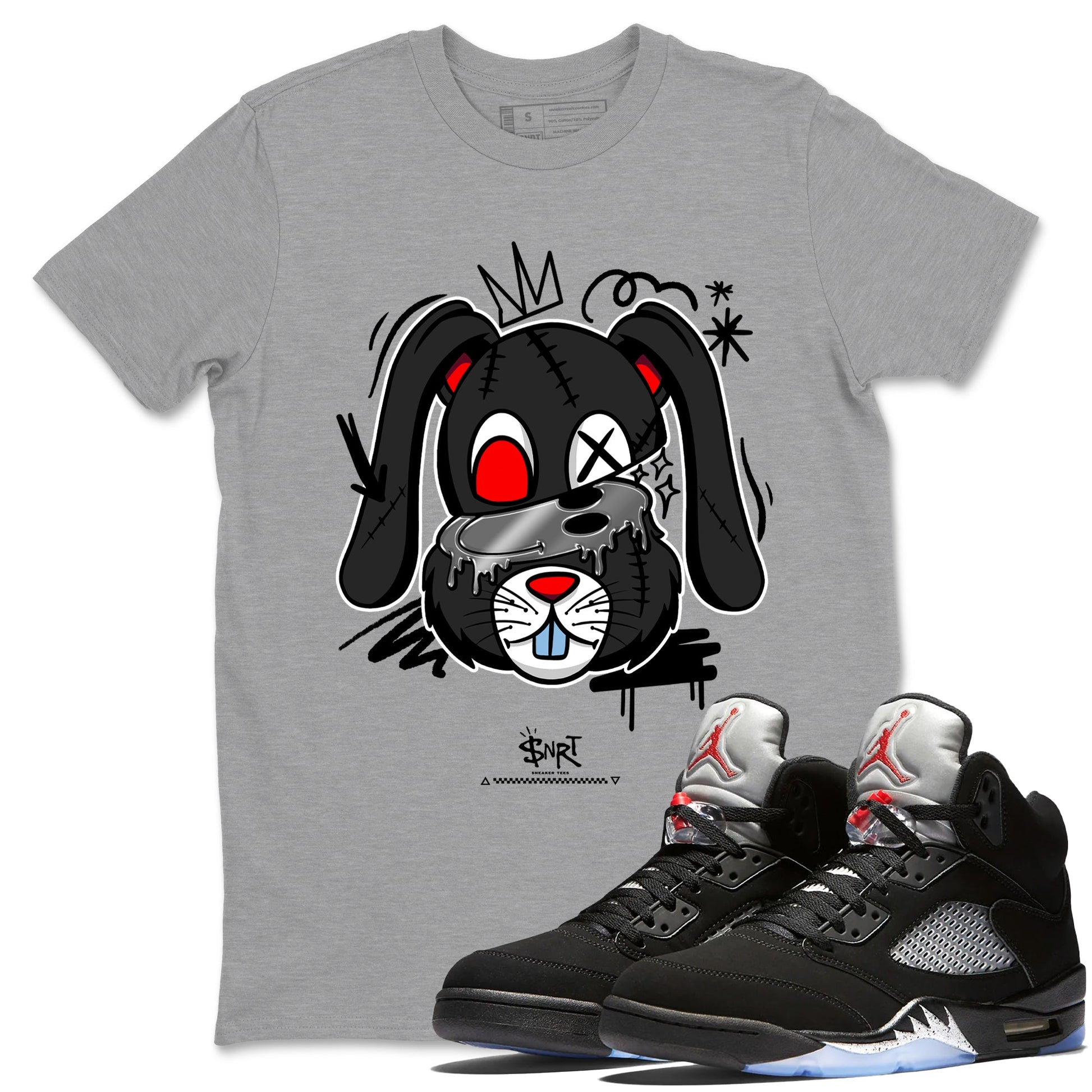 5s Black Metallic Reimagined shirts to match jordans Crazy Bunny sneaker match tees Air Jordan 5 OG Reimagined match shoes to clothes SNRT Sneaker Tees unisex cotton Heather Grey 1 shirts