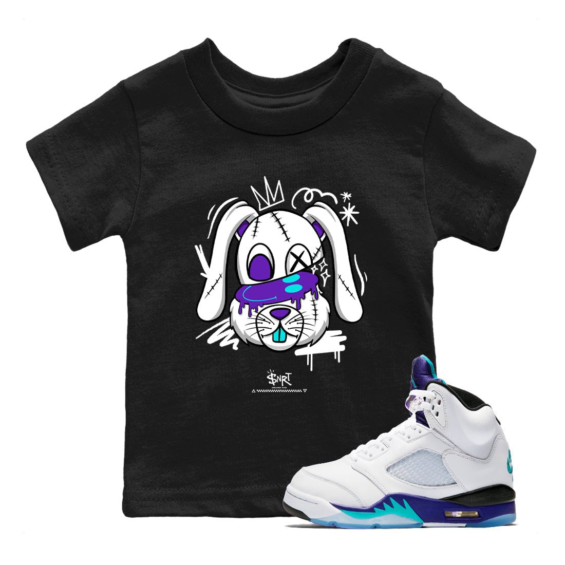5s Grape shirts to match jordans Crazy Bunny sneaker match tees Air Jordan 5 Retro Grape match shoes to clothes SNRT Sneaker Tees Youth Baby Black 1 tee