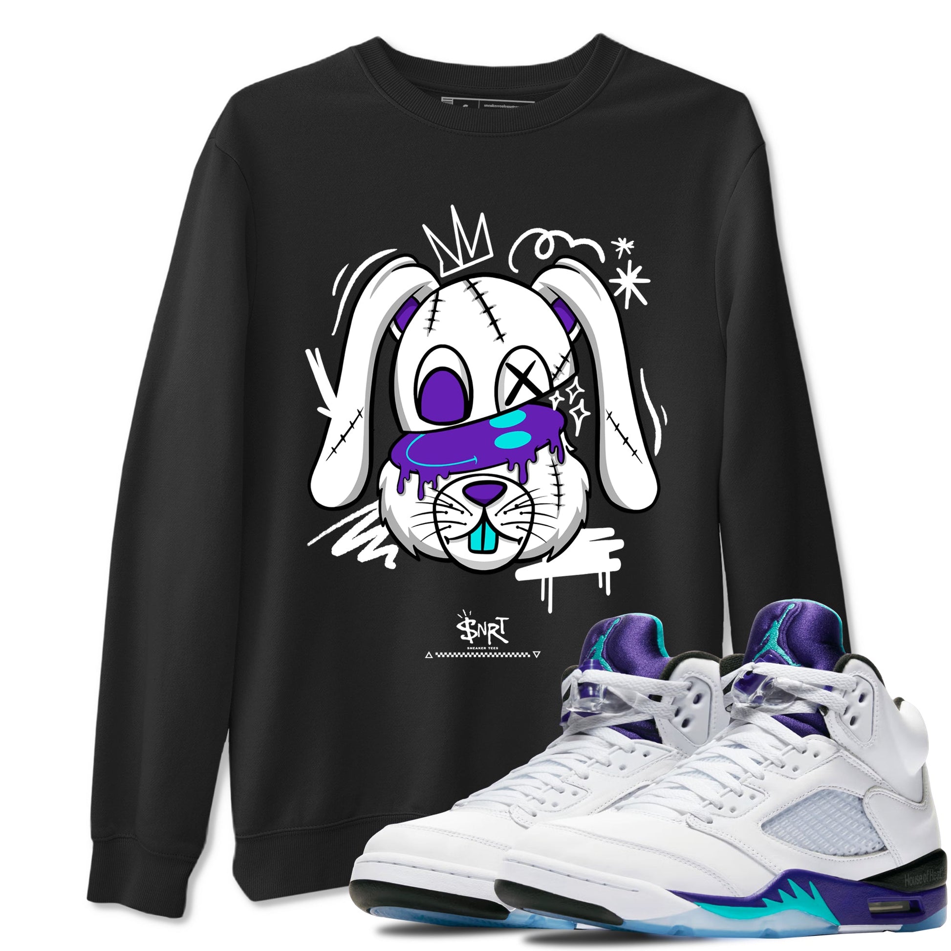 5s Grape shirts to match jordans Crazy Bunny sneaker match tees Air Jordan 5 Retro Grape match shoes to clothes SNRT Sneaker Tees unisex cotton Black 1 shirts