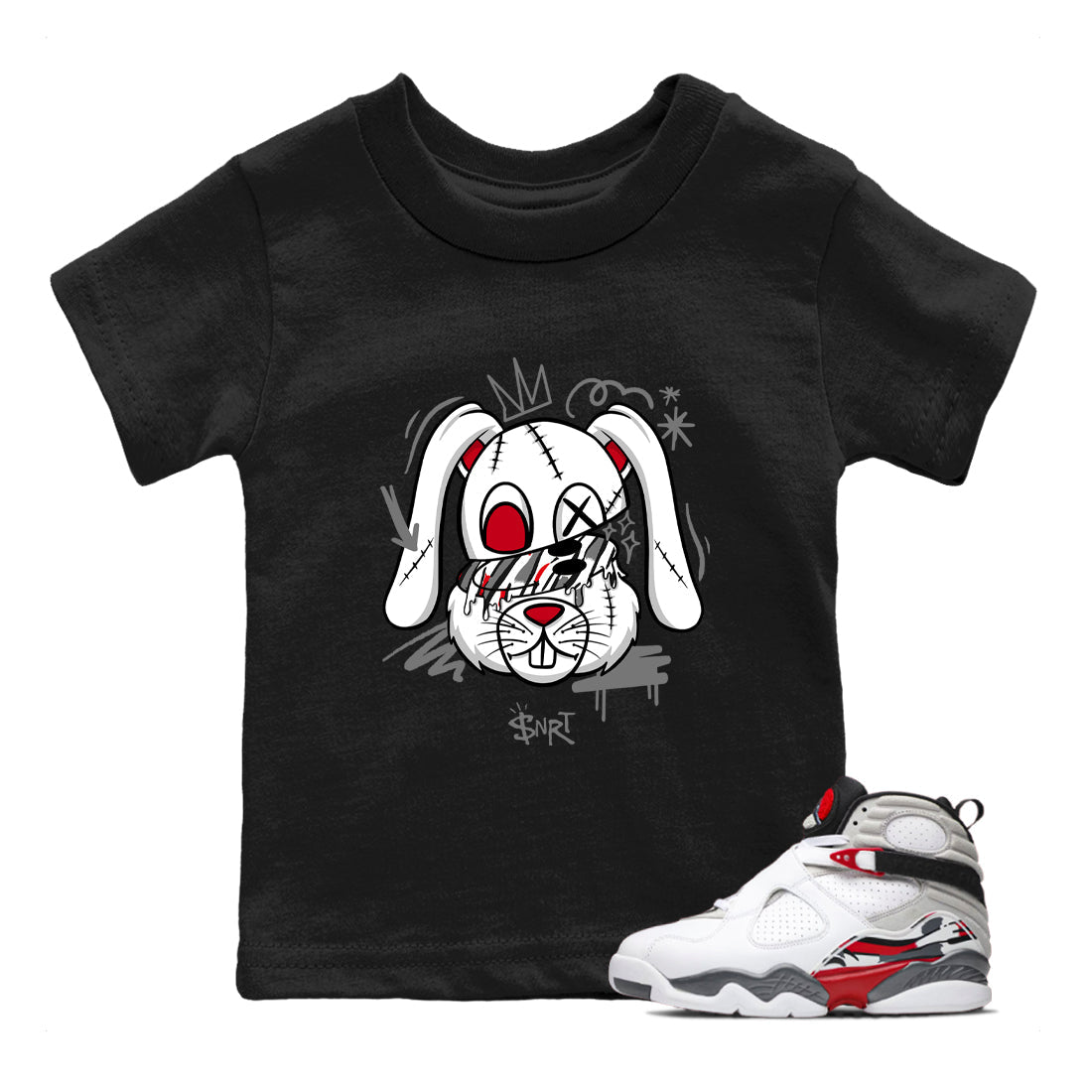 Sneaker Threads – Sneaker Tees To Match Air Jordan 8 Bunny – Crazy Bunny Youth Graphic Tee Black 1. Perfect for Jordan releases 2025 colorways.