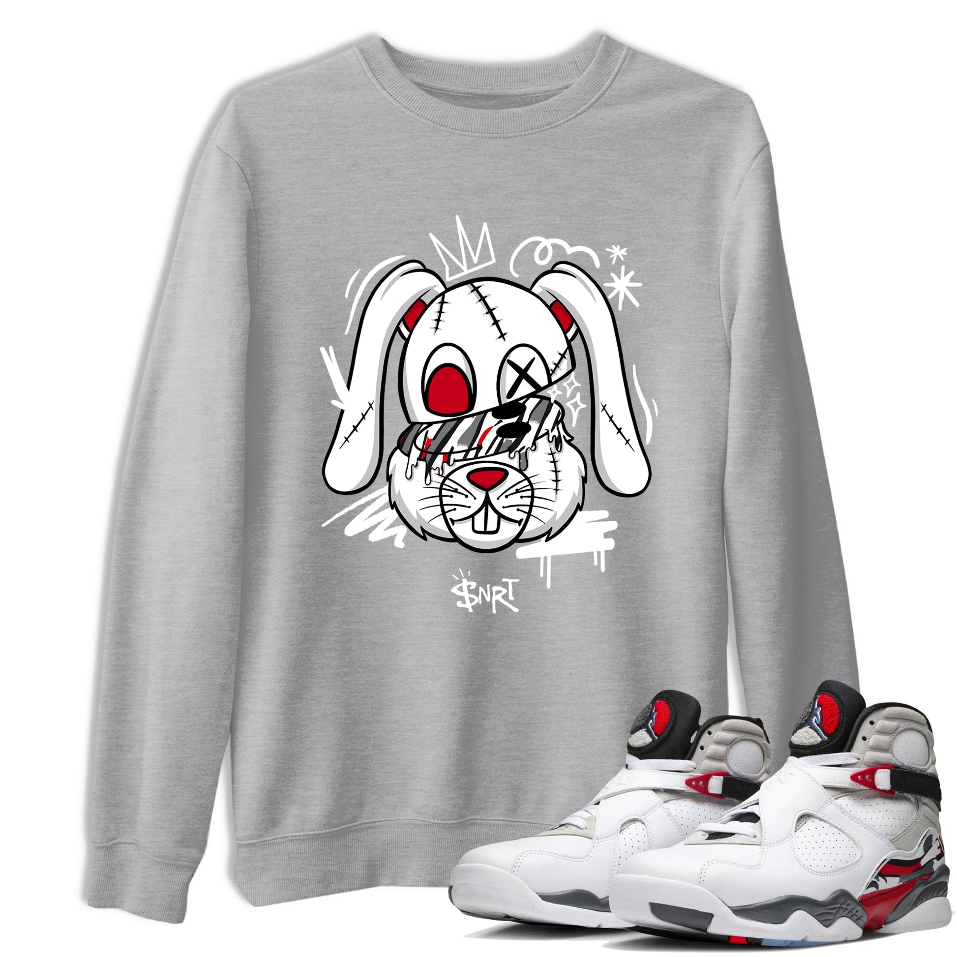 Sneaker Threads – Sneaker Tees To Match Air Jordan 8 Bunny – Crazy Bunny Graphic Tee Heather Grey 1. Perfect for Jordan releases 2025 colorways.