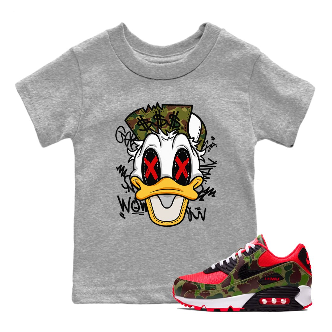 Air Max 90 Duck Camo shirts to match jordans Crazy Duck sneaker match tees Air Max 90 Reverse Duck Camo match shoes to clothes SNRT Sneaker Tees Youth Baby Heather Grey 1 tee