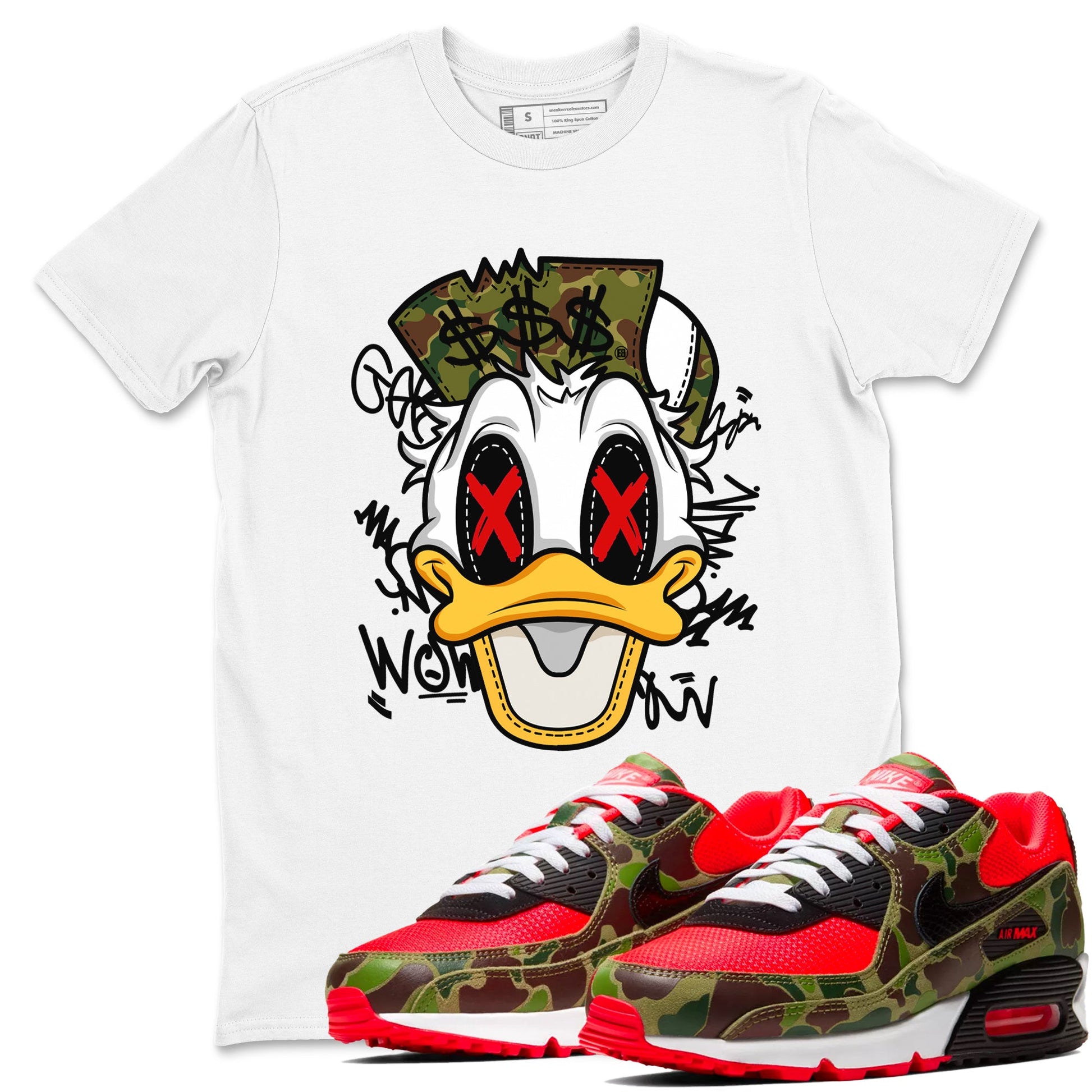 Air Max 90 Duck Camo shirts to match jordans Crazy Duck sneaker match tees Air Max 90 Reverse Duck Camo match shoes to clothes SNRT Sneaker Tees unisex cotton White 1 shirts