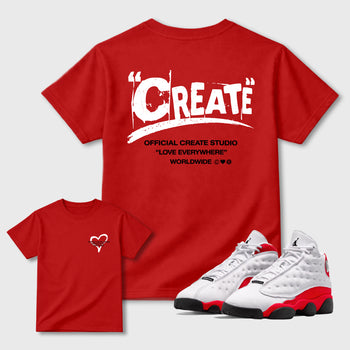 Create Love sneaker match t-shirt styled to complete your fit with the sneakers, shown in Red.