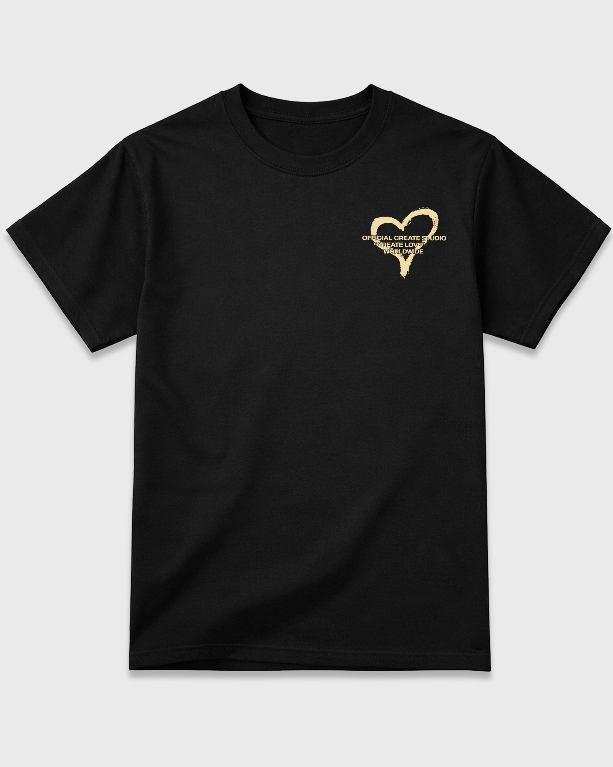 Create Love Black Graphic T-Shirt - 3, sneaker matching shirt designed to pair with Air Jordan 4 J Balvin 'Amazonas' sneakers for a coordinated streetwear outfit.