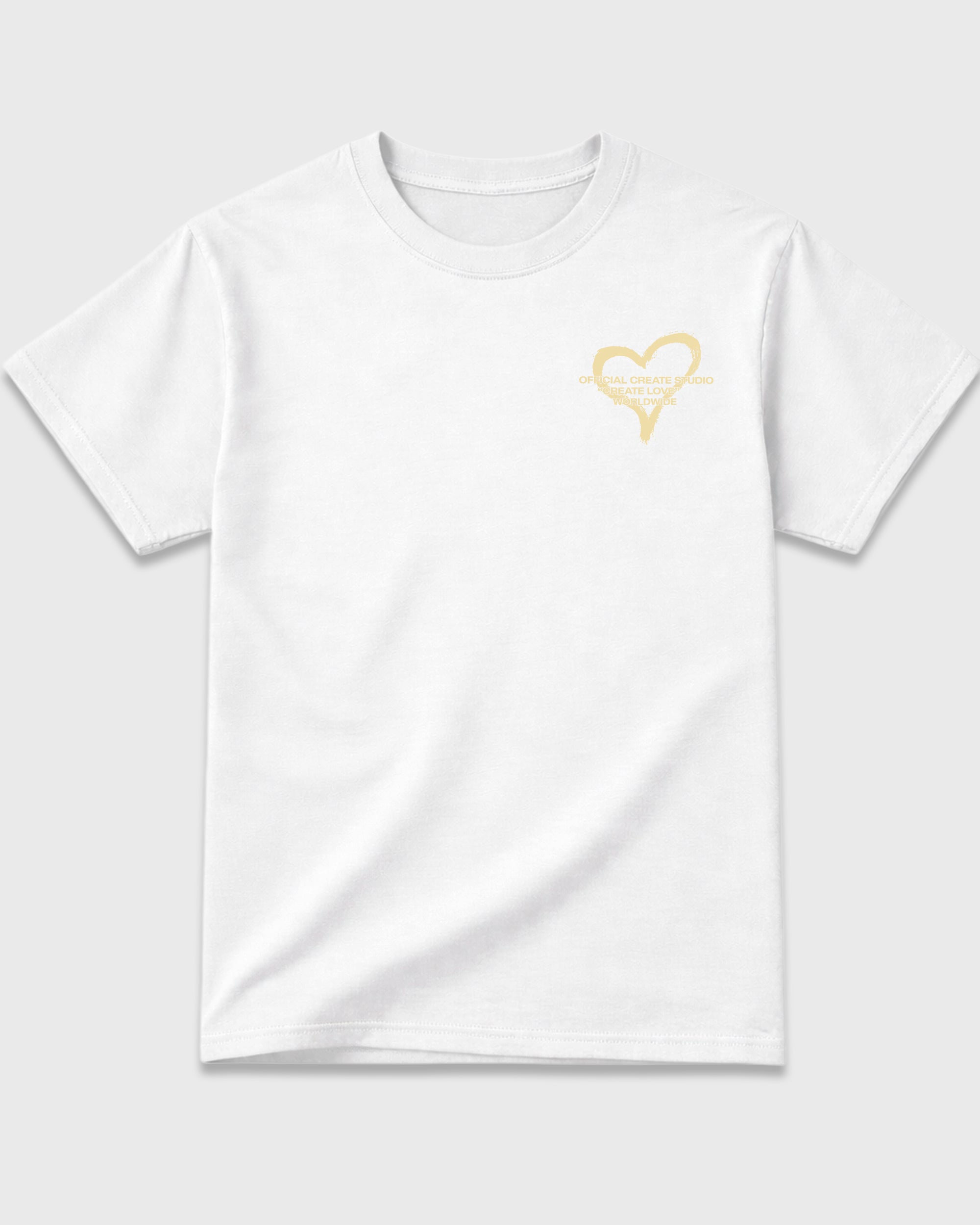 Create Love White Graphic T-Shirt - 3, sneaker matching shirt designed to pair with Air Jordan 4 J Balvin 'Amazonas' sneakers for a coordinated streetwear outfit.