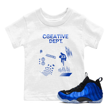 Air Foamposite One Royal shirts to match jordans Creative Dept sneaker match tees Foams One Royal match shoes to clothes SNRT Sneaker Tees Youth Baby White 1 tee