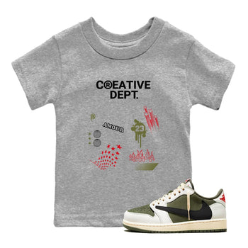 1s Travis Scott Medium Olive Shirts To Match Jordans Creative Dept sneaker match tees Air Jordan 1 Travis Scott Medium Olive Tee SNRT Sneaker Release Tees Youth Baby Heather Grey 1 crew neck shirts