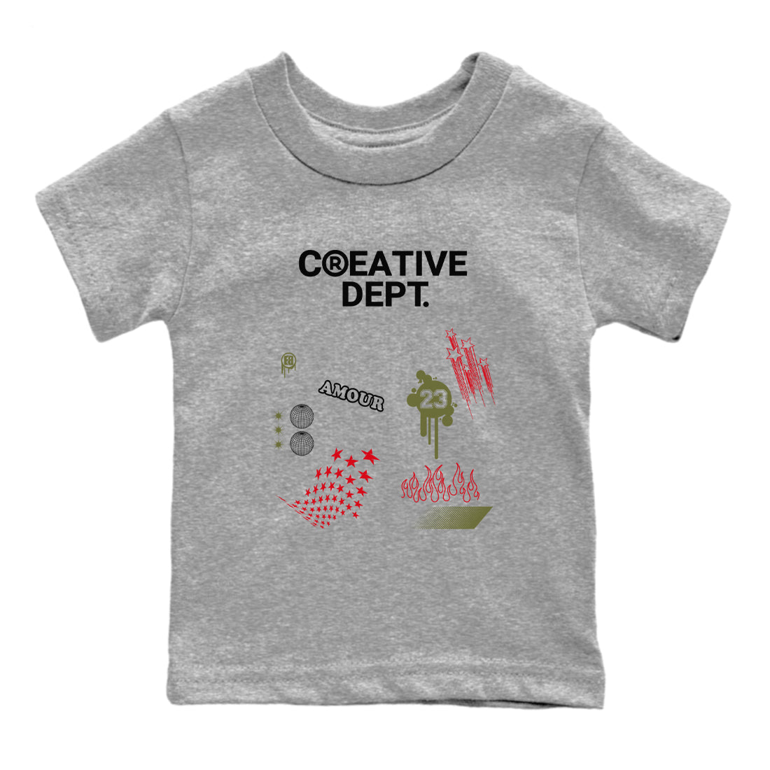 1s Travis Scott Medium Olive Shirts To Match Jordans Creative Dept sneaker match tees Air Jordan 1 Travis Scott Medium Olive Tee SNRT Sneaker Release Tees Youth Baby Heather Grey 2 crew neck shirts