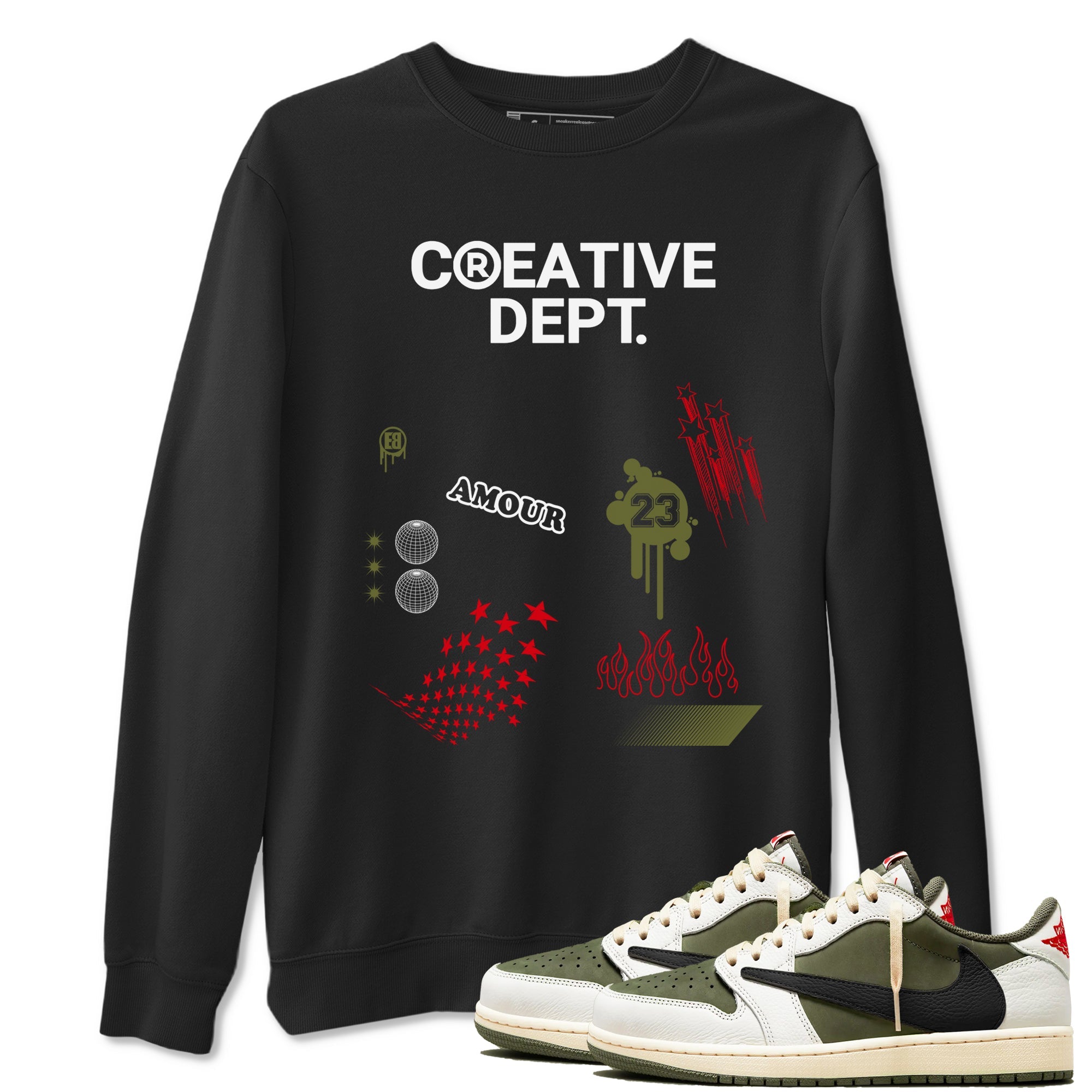 1s Travis Scott Medium Olive Shirts To Match Jordans Creative Dept sneaker match tees Air Jordan 1 Travis Scott Medium Olive Tee SNRT Sneaker Release Tees unisex cotton Black 1 crew neck shirts