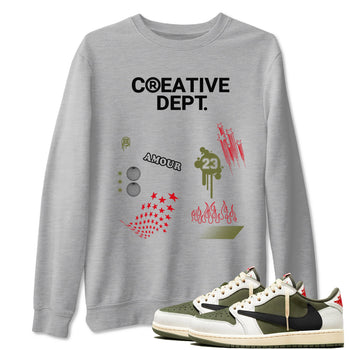 1s Travis Scott Medium Olive Shirts To Match Jordans Creative Dept sneaker match tees Air Jordan 1 Travis Scott Medium Olive Tee SNRT Sneaker Release Tees unisex cotton Heather Grey 1 crew neck shirts