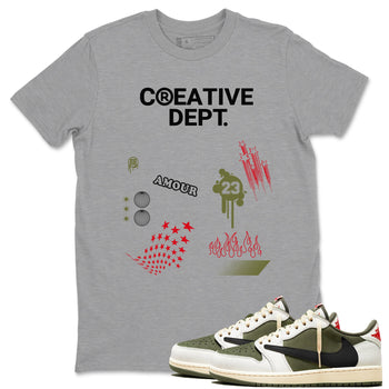 1s Travis Scott Medium Olive Shirts To Match Jordans Creative Dept sneaker match tees Air Jordan 1 Travis Scott Medium Olive Tee SNRT Sneaker Release Tees unisex cotton Heather Grey 1 crew neck shirts