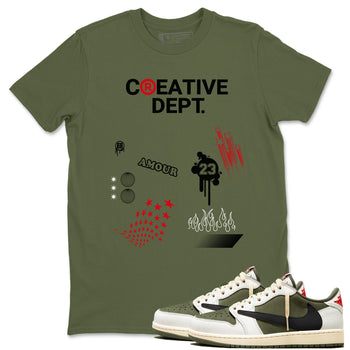 1s Travis Scott Medium Olive Shirts To Match Jordans Creative Dept sneaker match tees Air Jordan 1 Travis Scott Medium Olive Tee SNRT Sneaker Release Tees unisex cotton Military Green 1 crew neck shirts