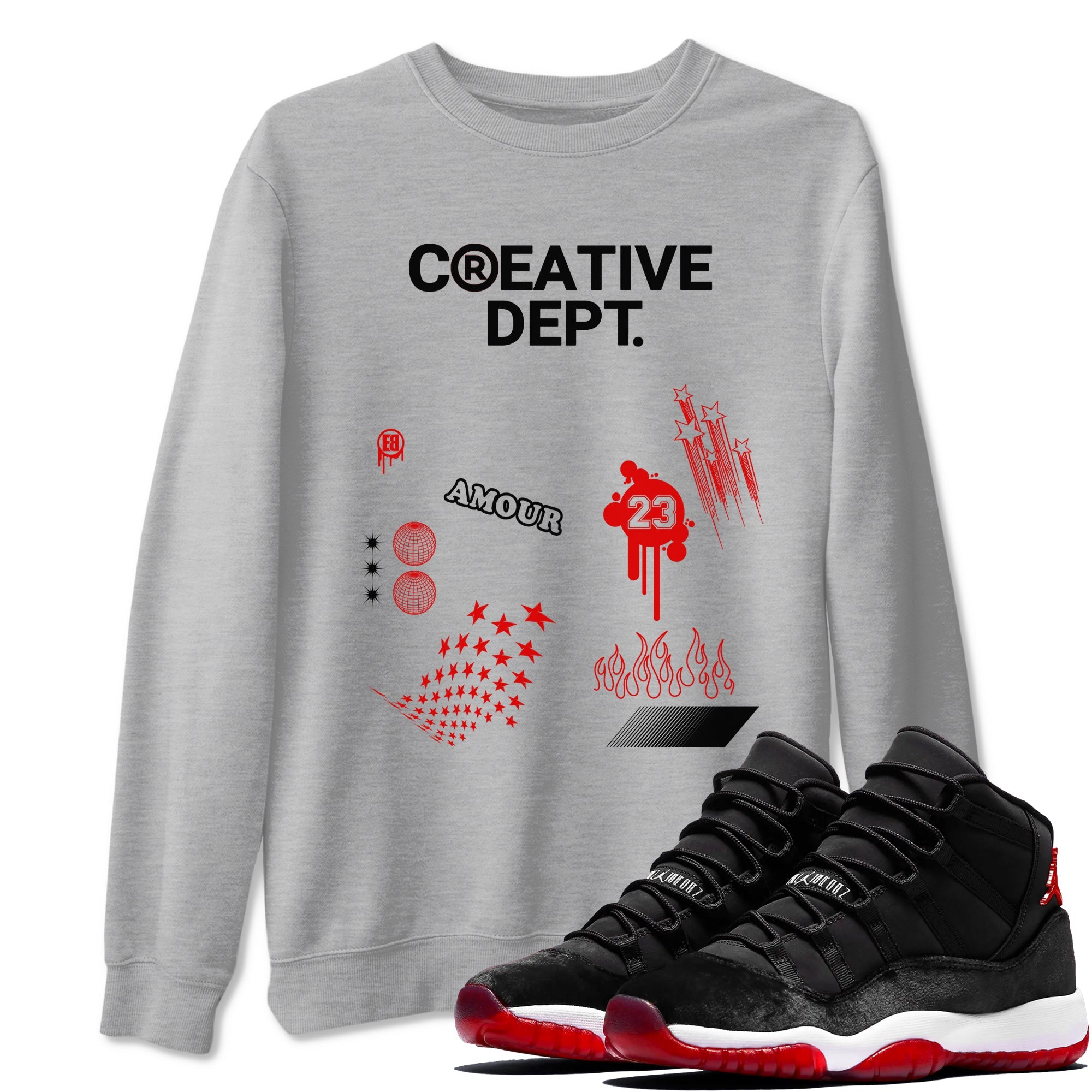 11s Bred Velvet Shirts To Match Jordans Creative Dept sneaker match tees Air Jordan 11 Bred Velvet Tee SNRT Sneaker Release Tees unisex cotton Heather Grey 1 crew neck shirts