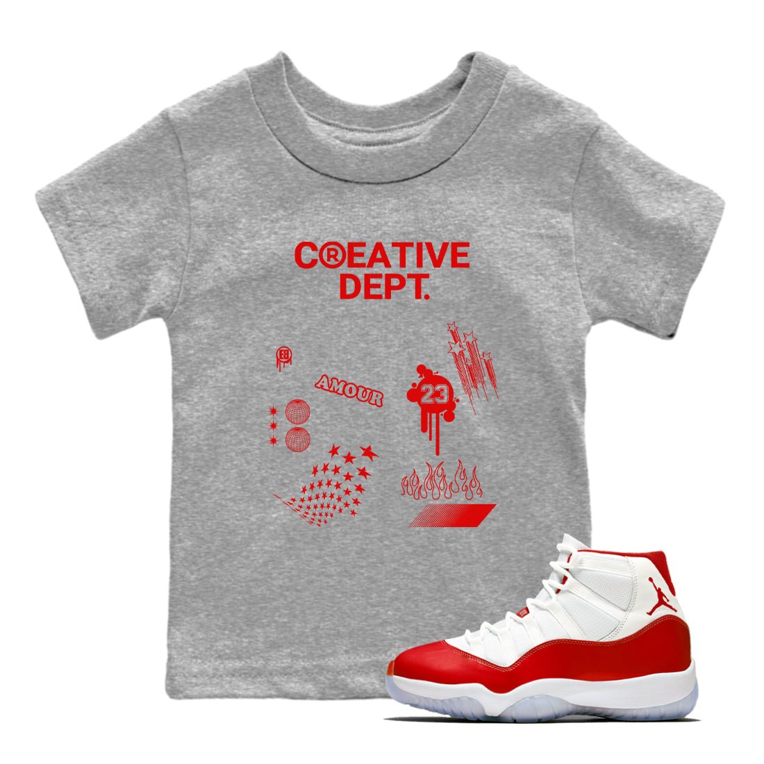 11s Cherry shirts to match jordans Creative Dept sneaker match tees Air Jordan 11 Retro Cherry match shoes to clothes SNRT Sneaker Tees Youth Baby Heather Grey 1 tee