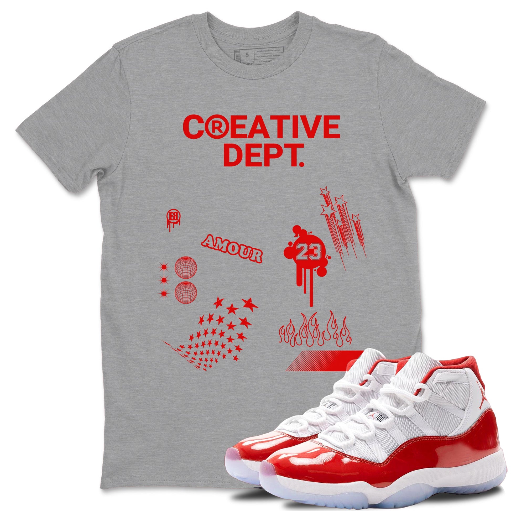 11s Cherry shirts to match jordans Creative Dept sneaker match tees Air Jordan 11 Retro Cherry match shoes to clothes SNRT Sneaker Tees unisex cotton Heather Grey 1 shirts