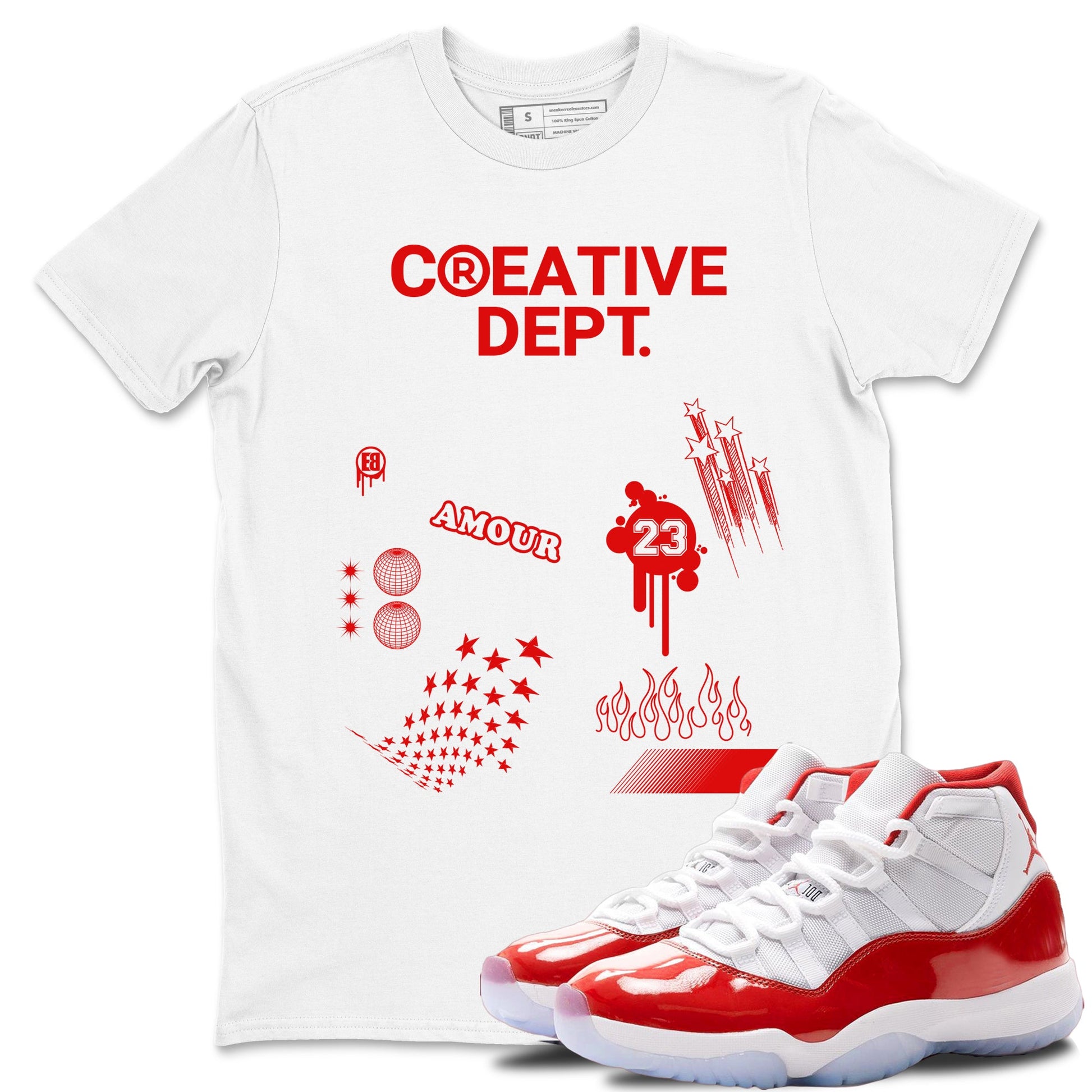 11s Cherry shirts to match jordans Creative Dept sneaker match tees Air Jordan 11 Retro Cherry match shoes to clothes SNRT Sneaker Tees unisex cotton White 1 shirts
