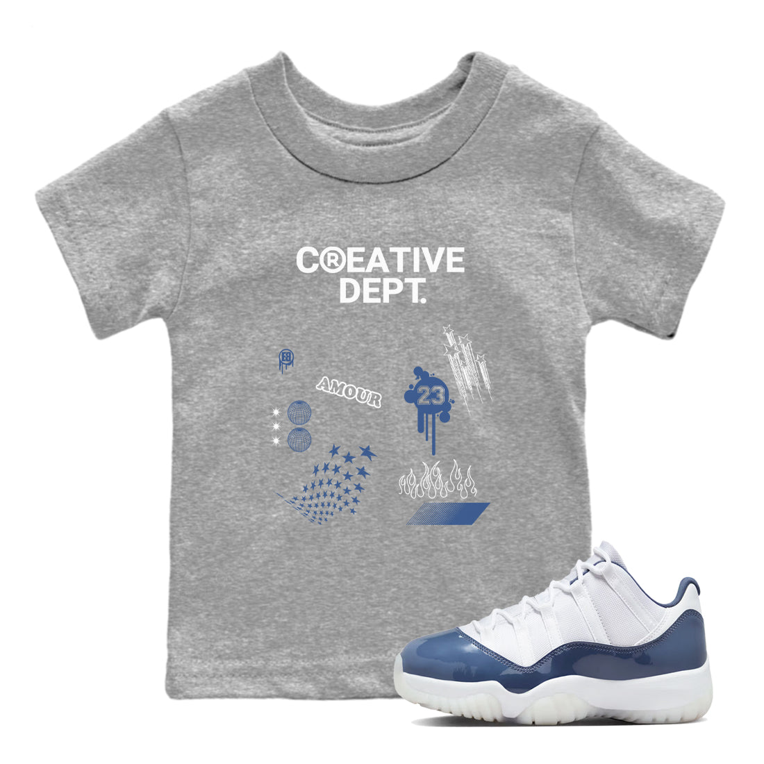 11s Diffused Blue Shirts To Match Jordans Creative Dept sneaker match tees Air Jordan 11 Diffused Blue Tee SNRT Sneaker Release Tees Youth Baby Heather Grey 1 crew neck shirts