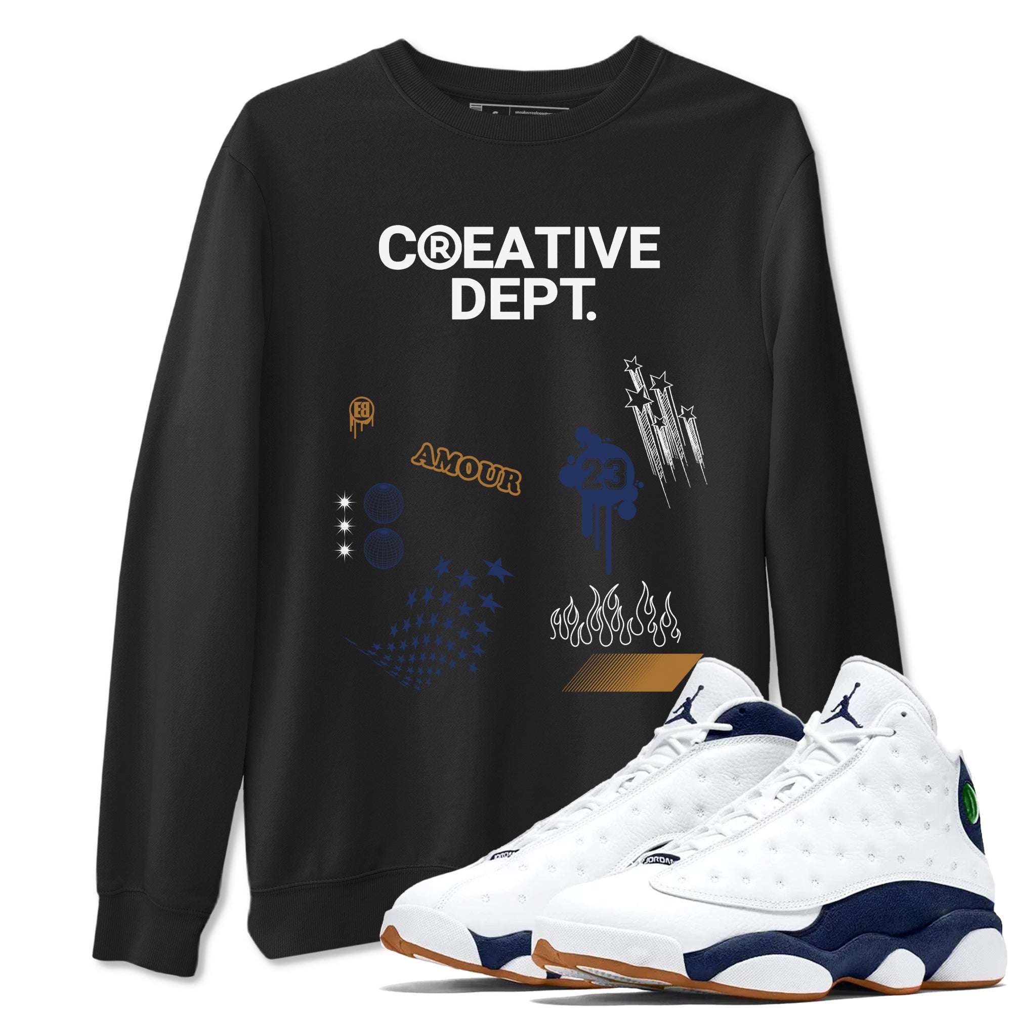 13s Midnight Navy Shirts To Match Jordans Creative Dept sneaker match tees Air Jordan 13 Midnight Navy Tee SNRT Sneaker Release Tees unisex cotton Black 1 crew neck shirts
