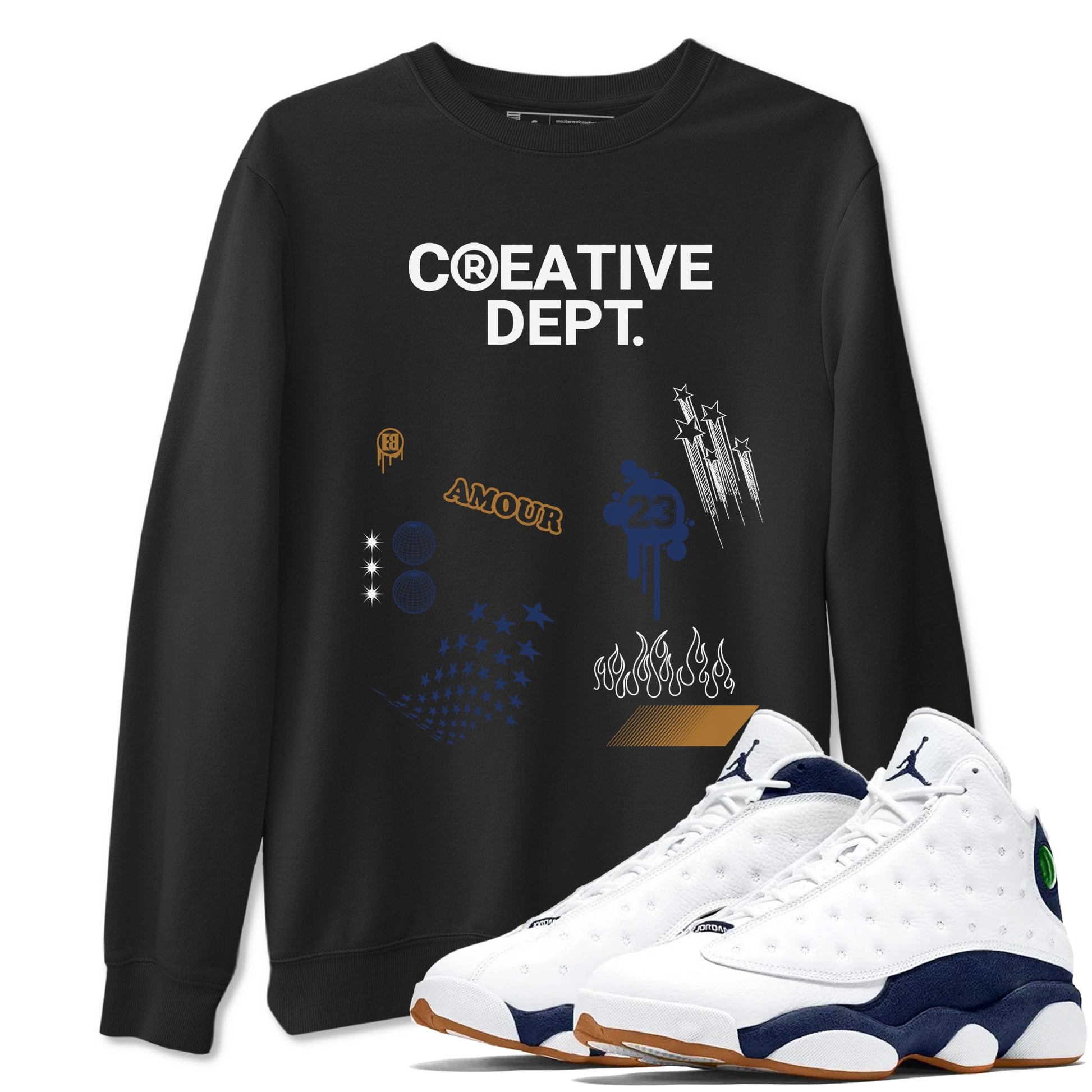 13s Midnight Navy Shirts To Match Jordans Creative Dept sneaker match tees Air Jordan 13 Midnight Navy Tee SNRT Sneaker Release Tees unisex cotton Black 1 crew neck shirts