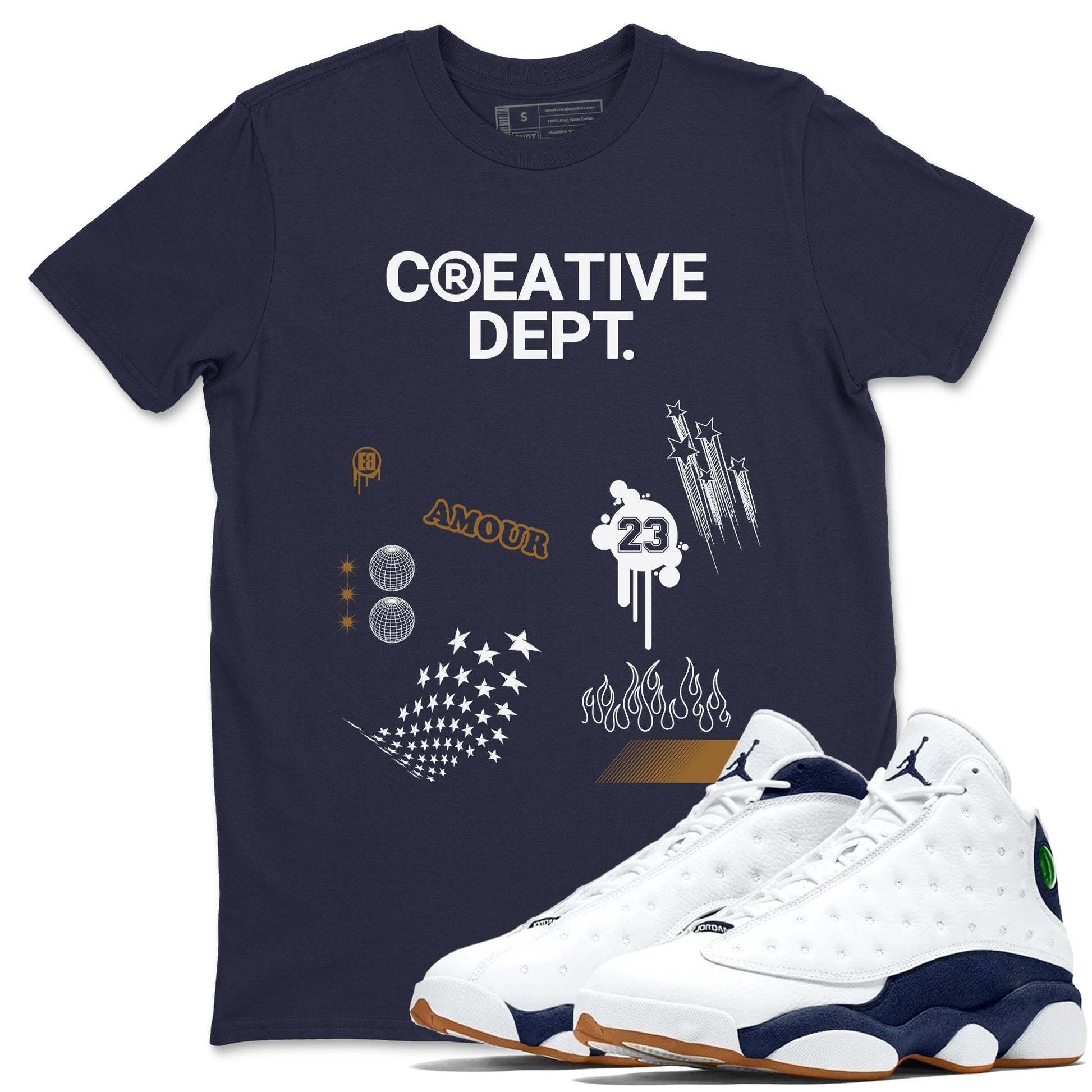 13s Midnight Navy Shirts To Match Jordans Creative Dept sneaker match tees Air Jordan 13 Midnight Navy Tee SNRT Sneaker Release Tees unisex cotton Navy 1 crew neck shirts