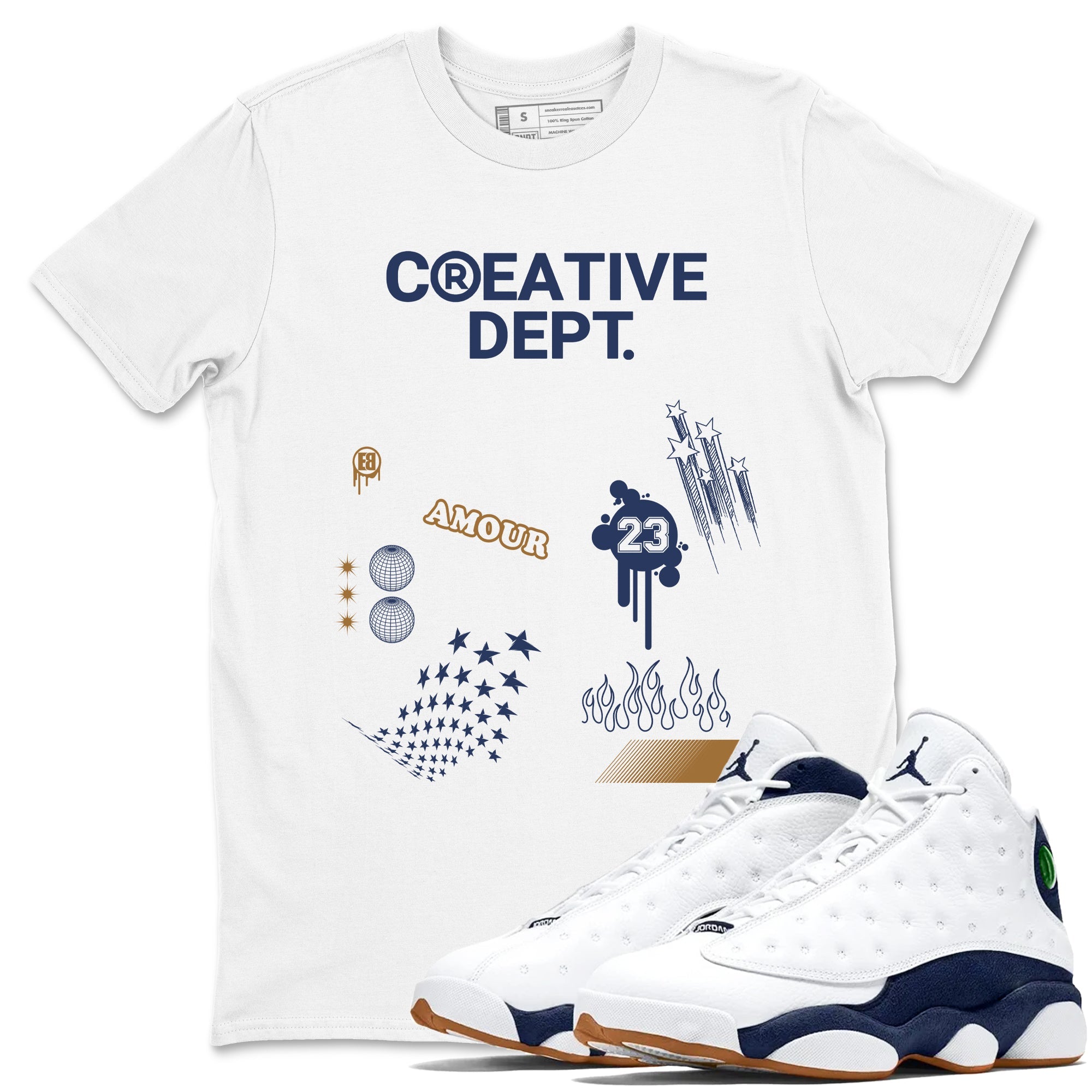 13s Midnight Navy Shirts To Match Jordans Creative Dept sneaker match tees Air Jordan 13 Midnight Navy Tee SNRT Sneaker Release Tees unisex cotton White 1 crew neck shirts