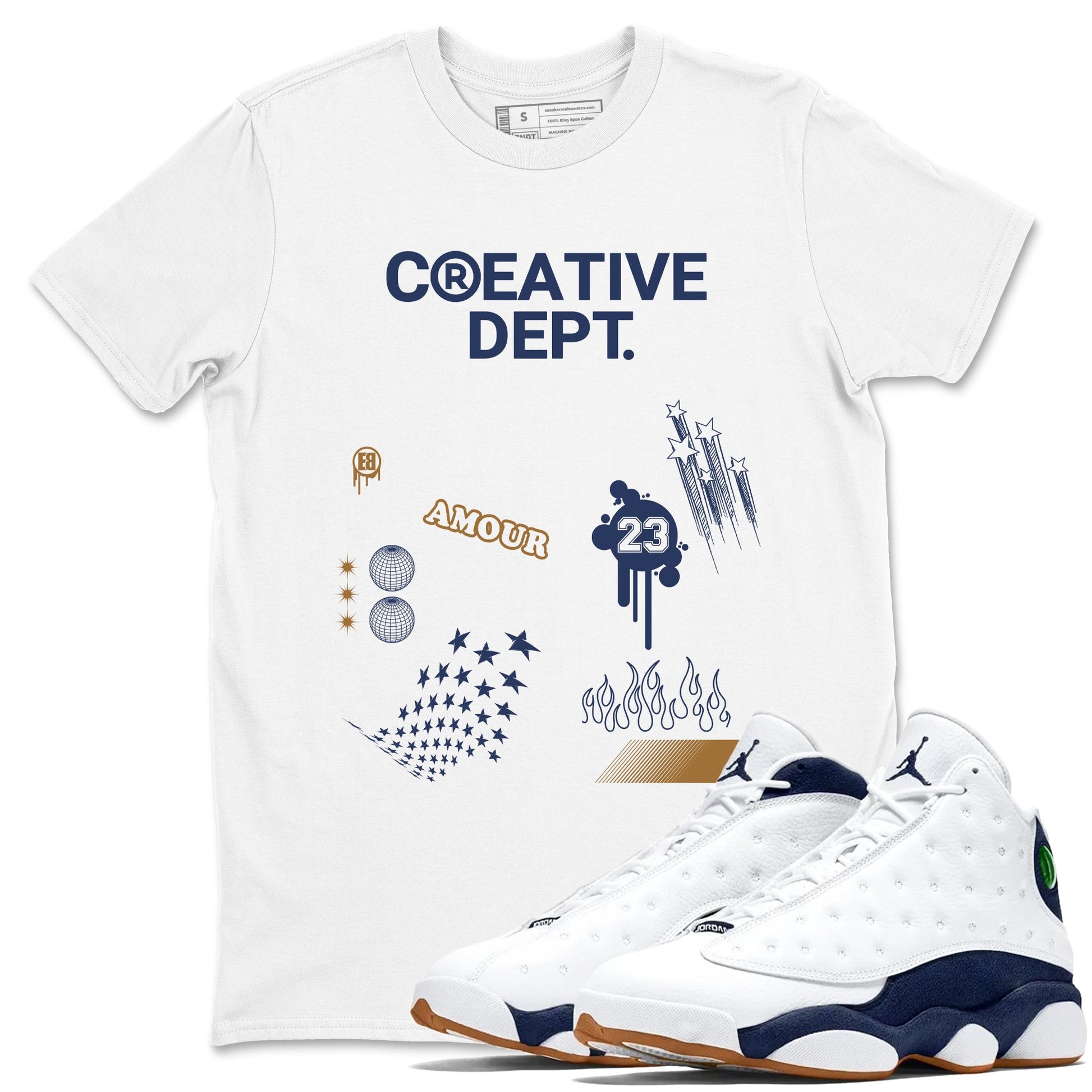 13s Midnight Navy Shirts To Match Jordans Creative Dept sneaker match tees Air Jordan 13 Midnight Navy Tee SNRT Sneaker Release Tees unisex cotton White 1 crew neck shirts