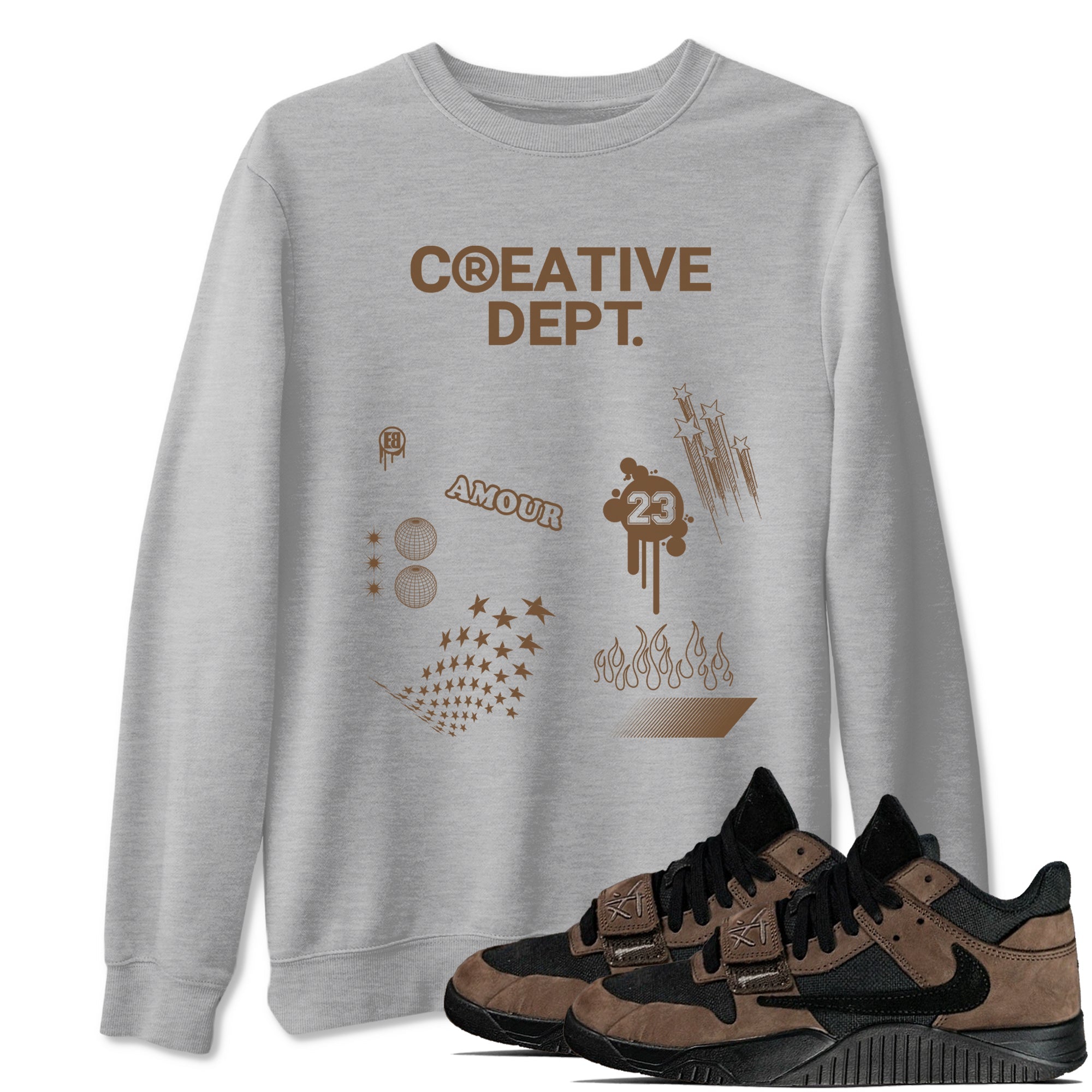 Jordan Jumpman Jack Travis Scott Dark Mocha Shirts To Match Jordans Creative Dept sneaker match tees Jordan Jumpman Jack Travis Scott Dark Mocha Tee SNRT Sneaker Release Tees unisex cotton Heather Grey 1 crew neck shirts