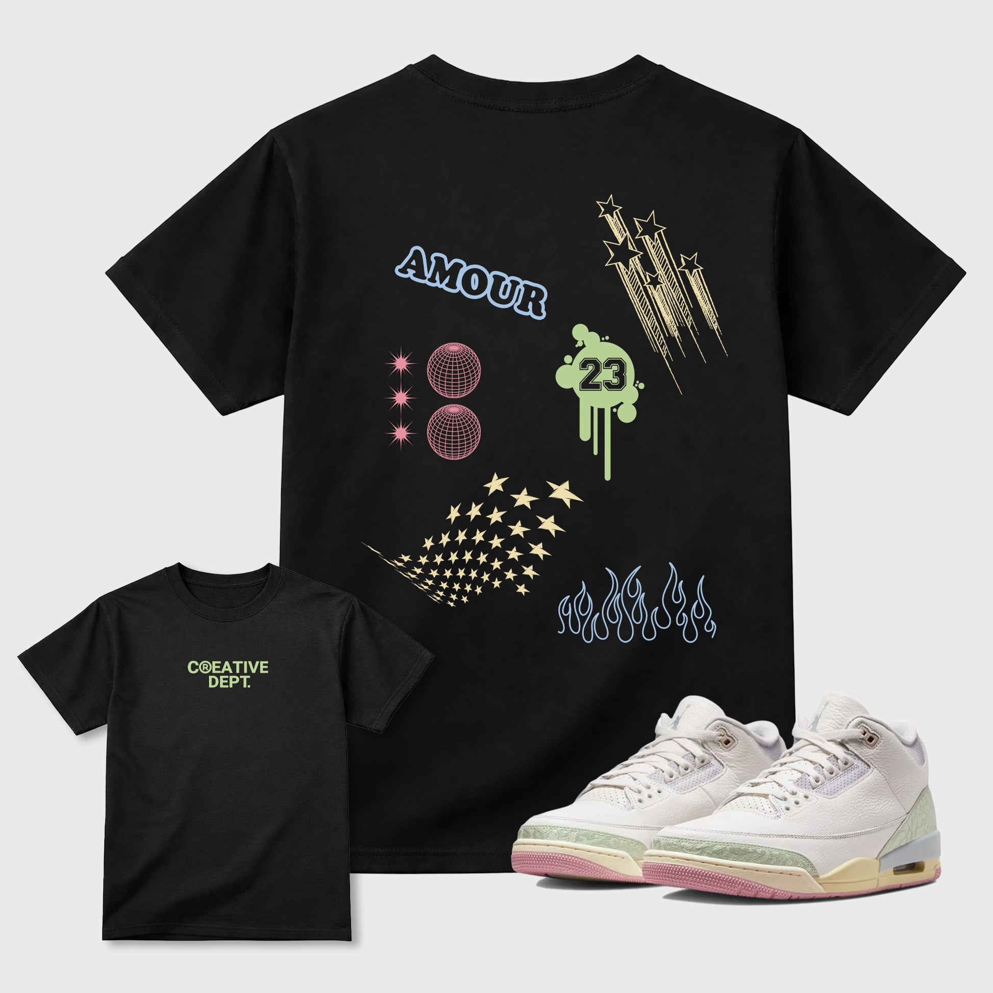 Creative Dept sneaker match t-shirt styled to complete your fit with the sneakers, shown in Black.